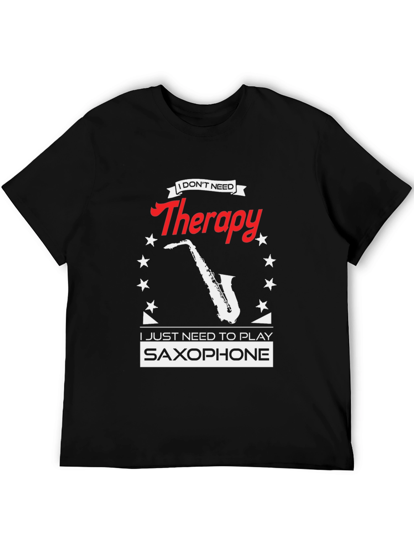 Saxophone Therapy Black T-Shirt - Musicians Humor Tee