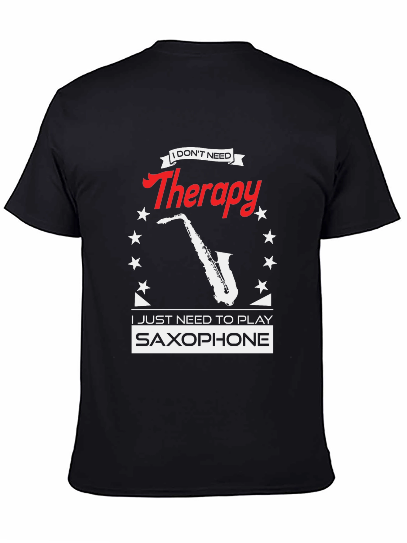 Saxophone Therapy Black T-Shirt - Musicians Humor Tee