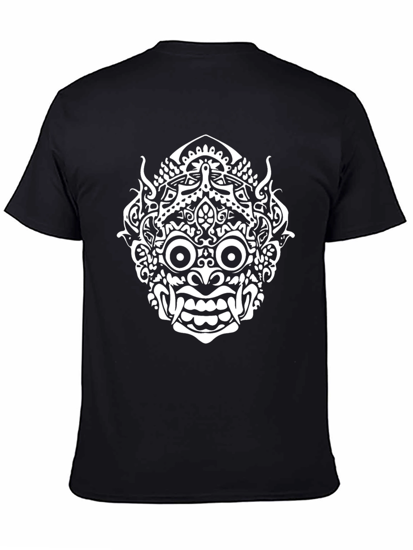 Black T-Shirt with White Demon Mask Print