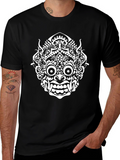 Black T-Shirt with White Demon Mask Print