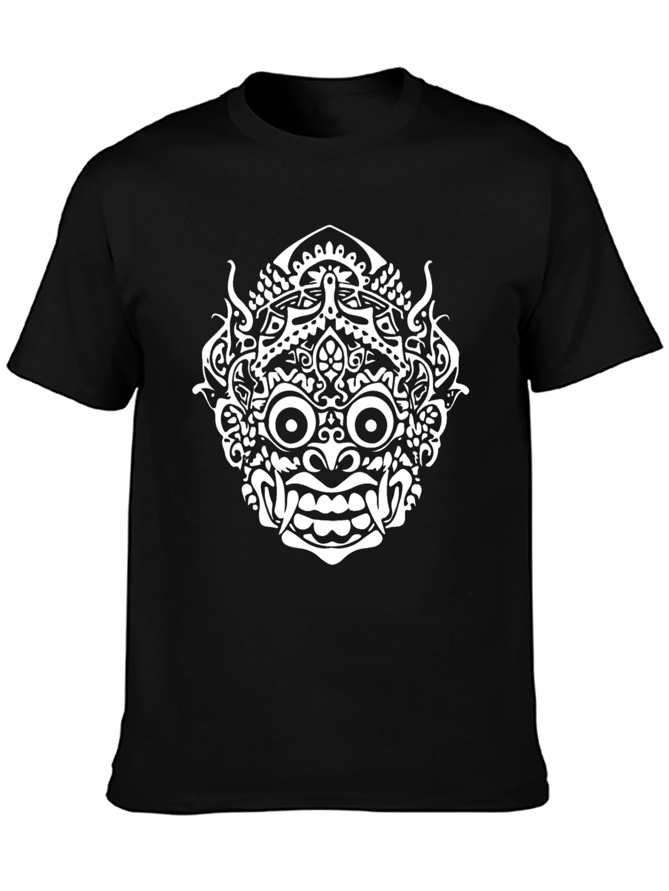 Black T-Shirt with White Demon Mask Print