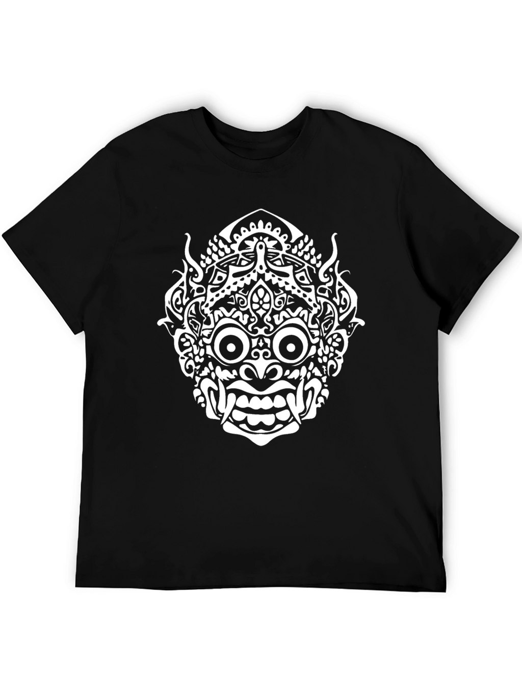 Black T-Shirt with White Demon Mask Print