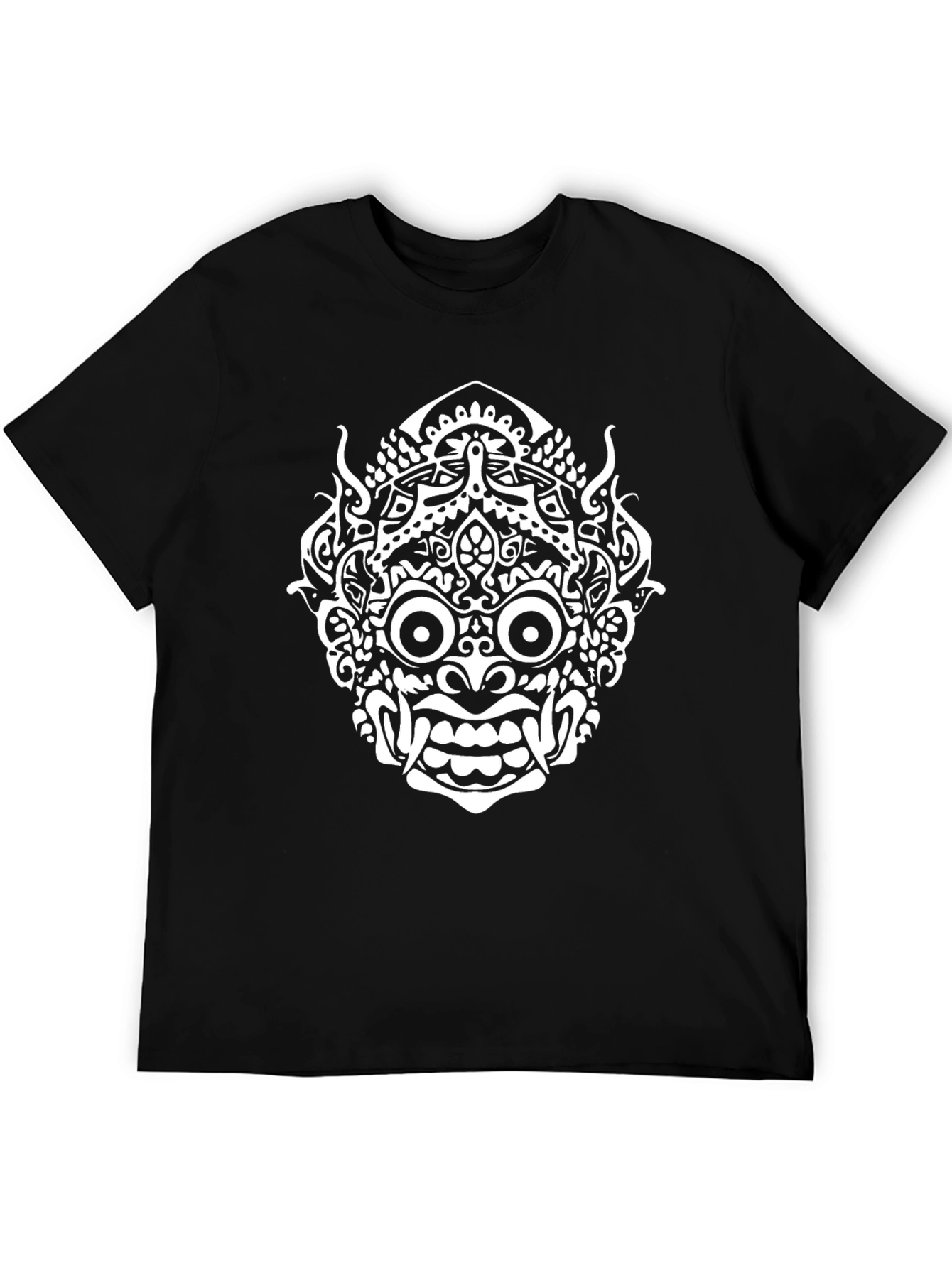 Black T-Shirt with White Demon Mask Print