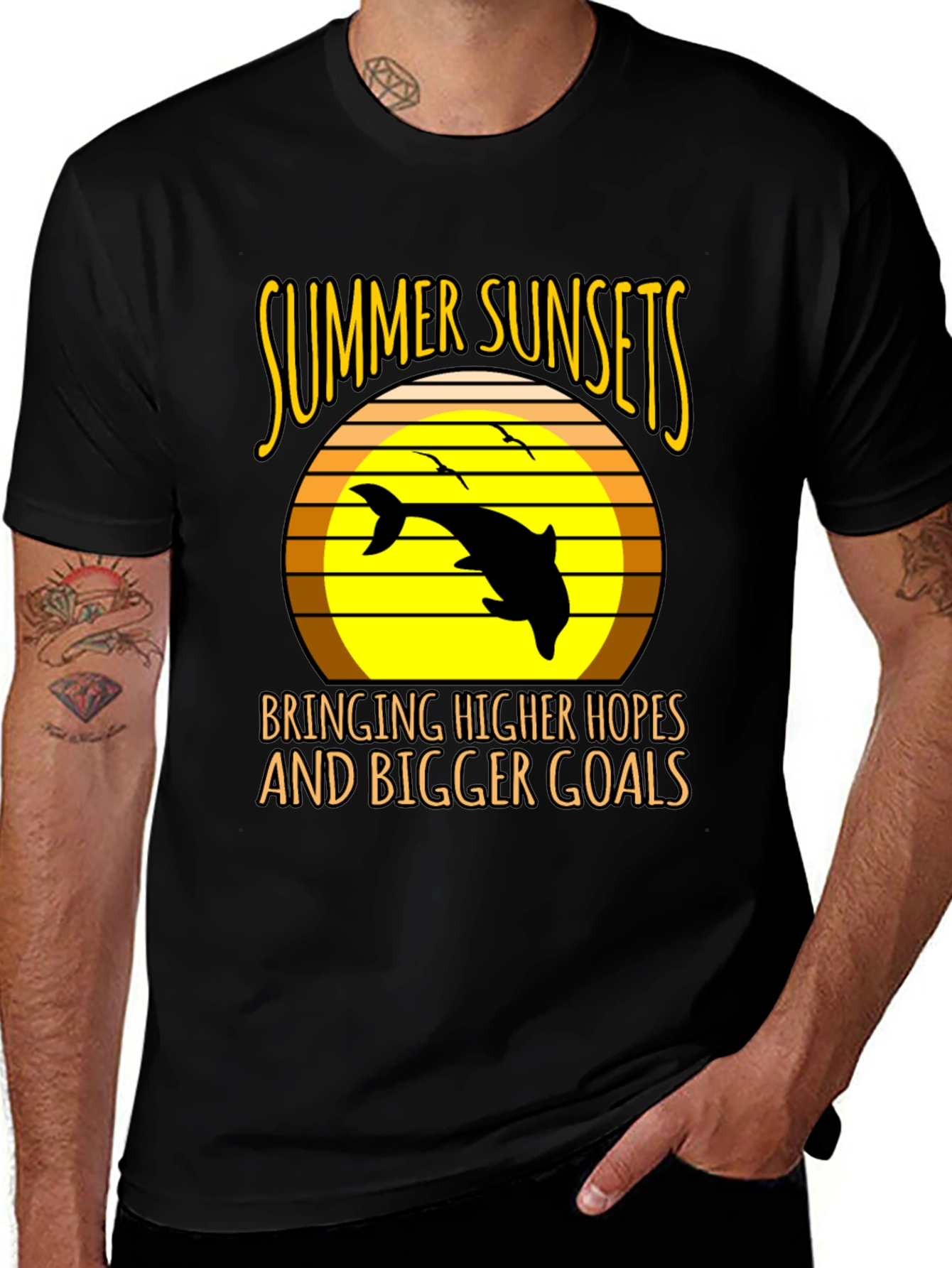 Summer Sunset Dolphin Graphic Tee