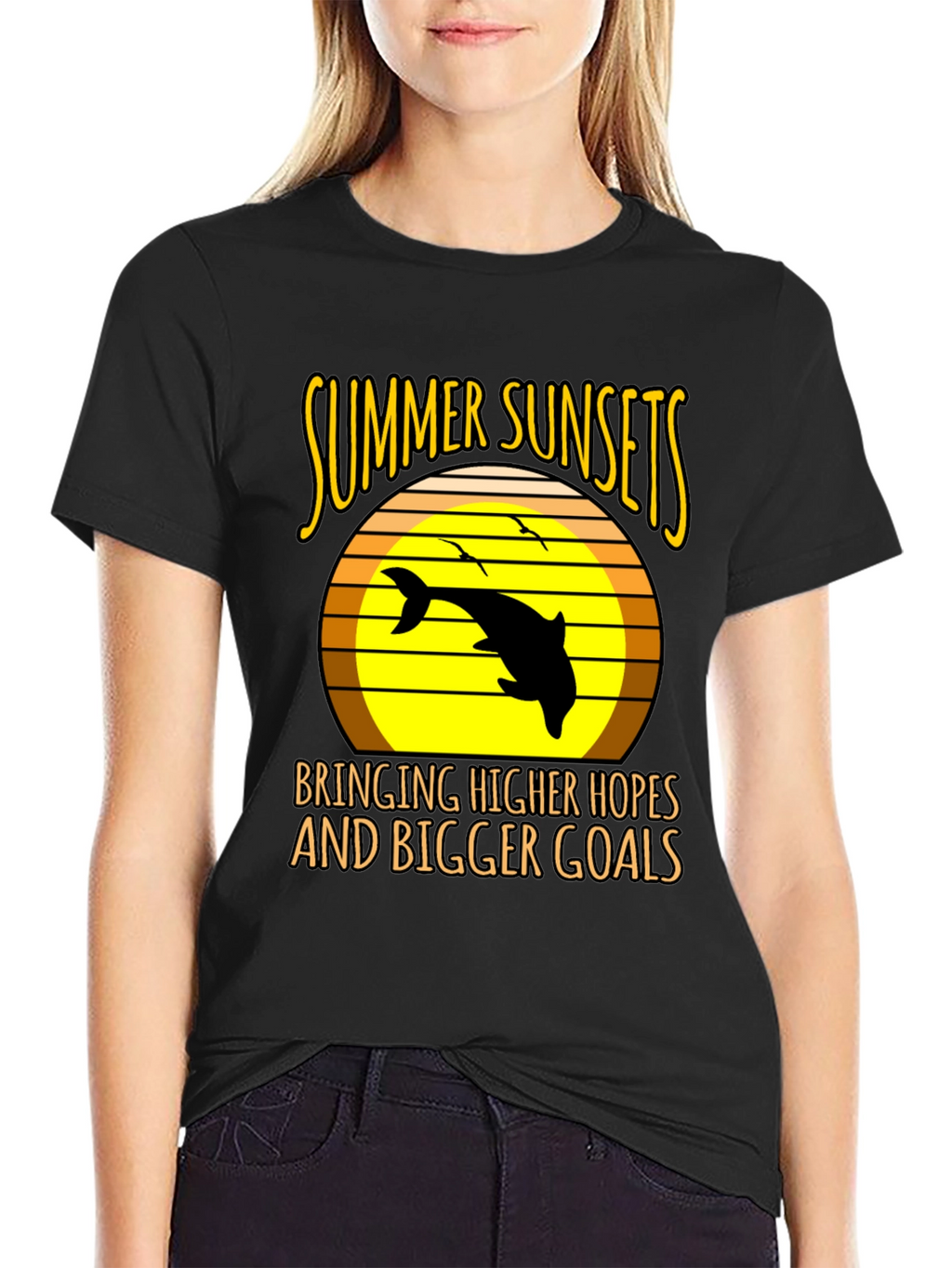 Summer Sunset Dolphin Graphic Tee