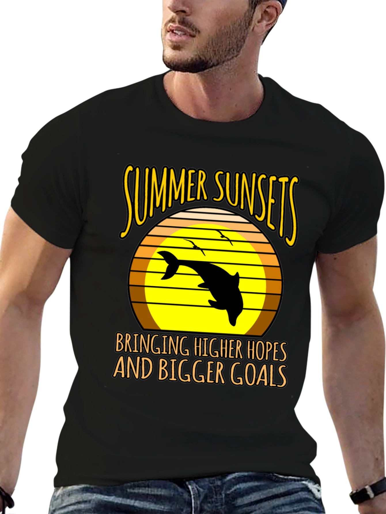 Summer Sunset Dolphin Graphic Tee