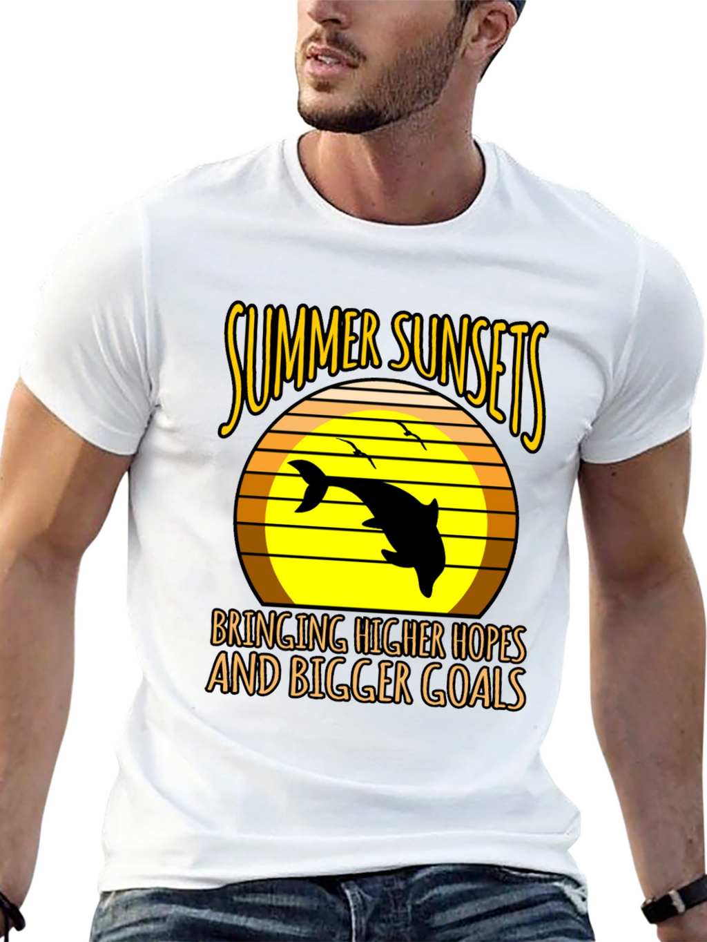 Summer Sunset Dolphin Graphic Tee
