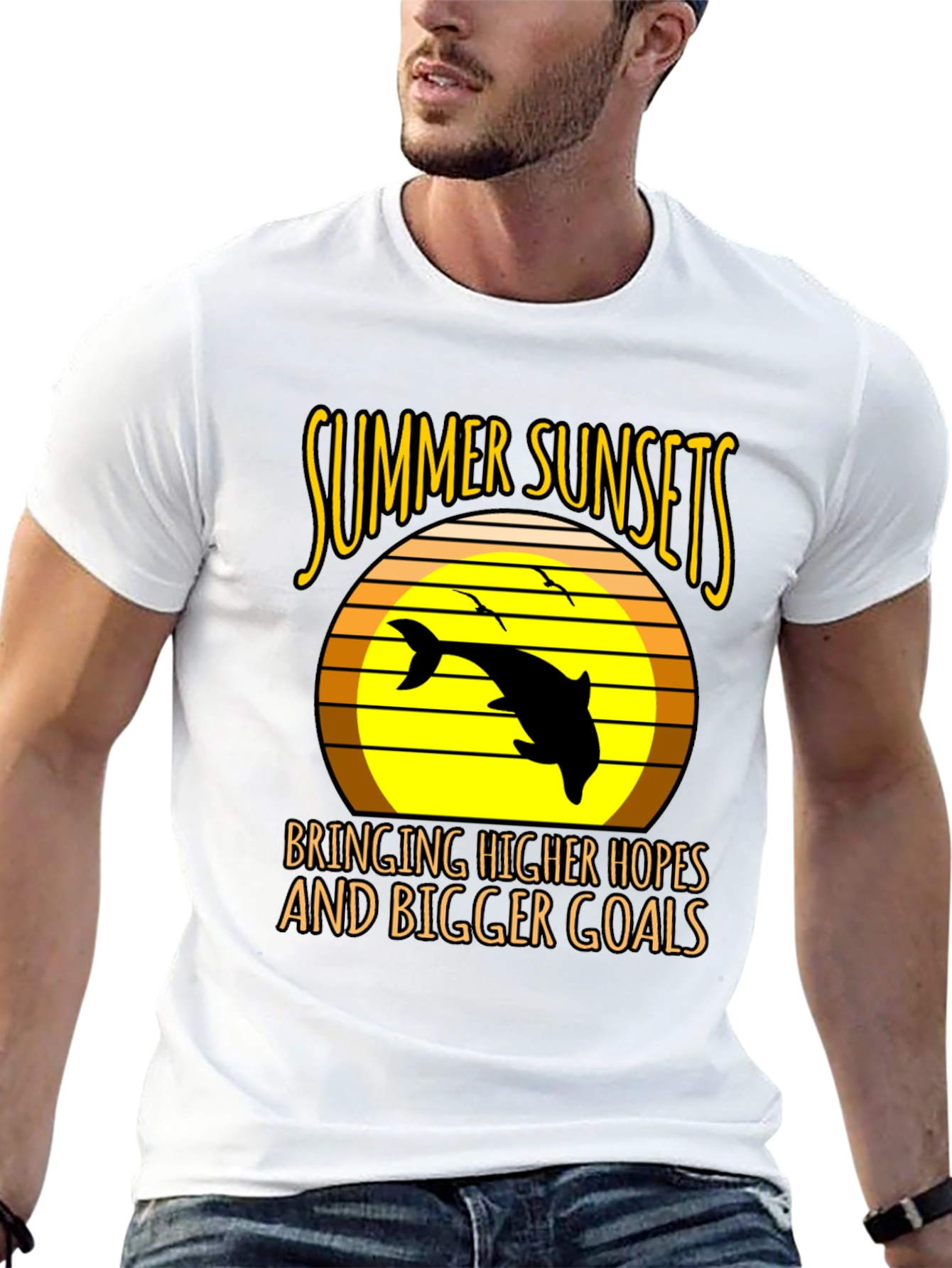 Summer Sunset Dolphin Graphic Tee
