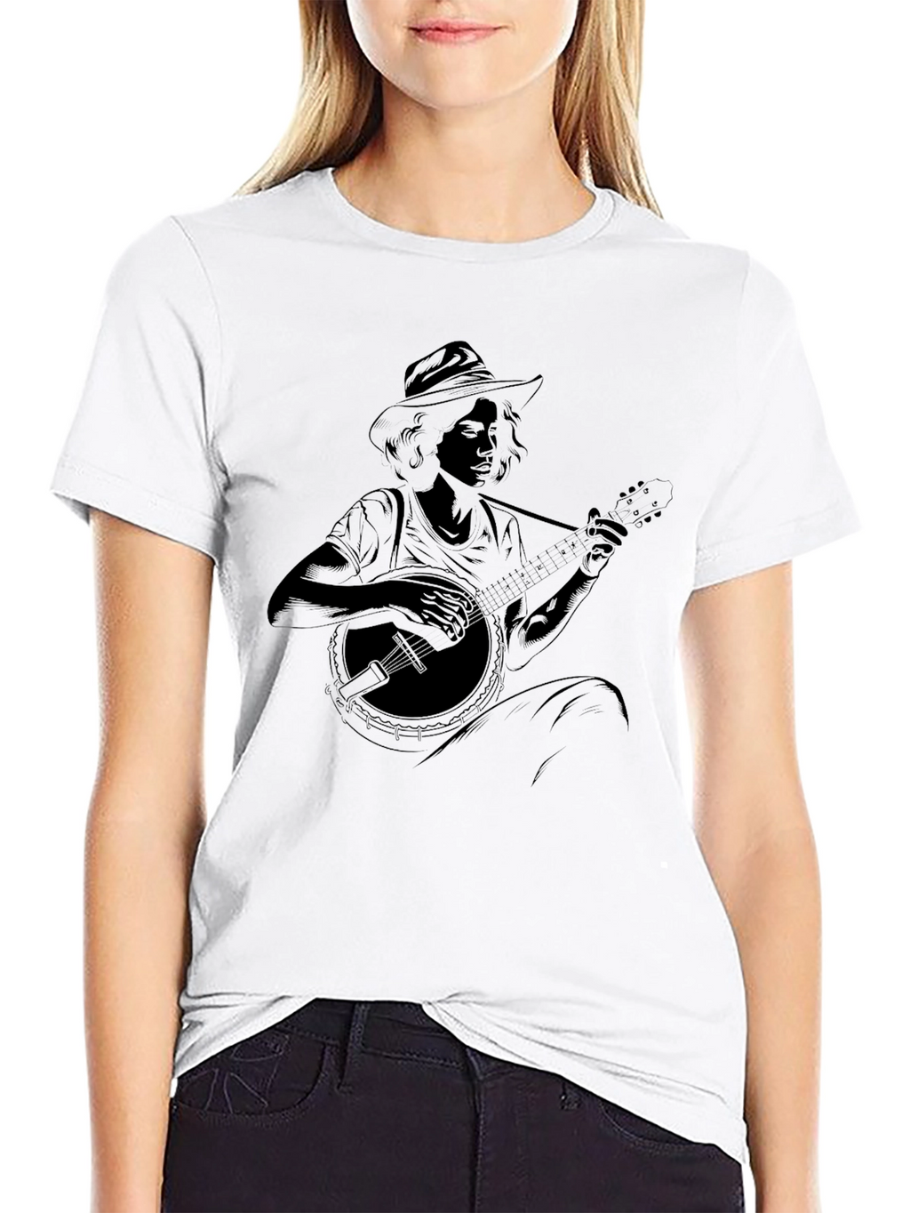 Banjo Player Graphic Black Tee - Unisex