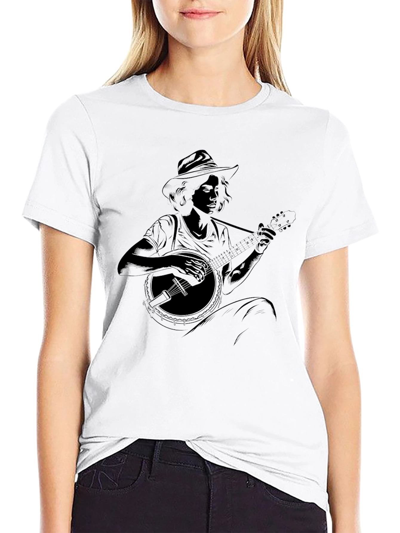 Banjo Player Graphic Black Tee - Unisex