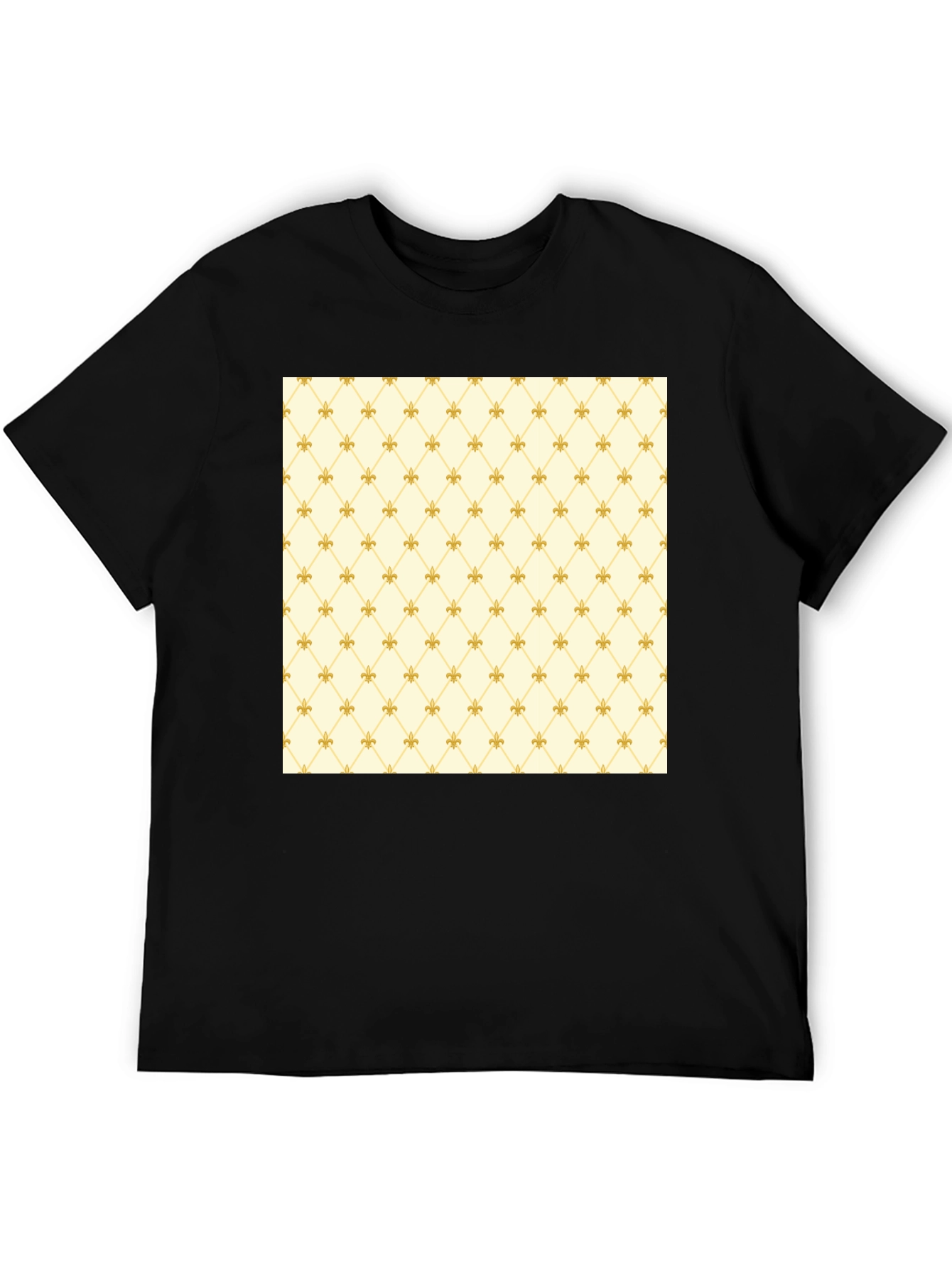 Fleur-de-Lis Pattern Black Crew Neck T-Shirt
