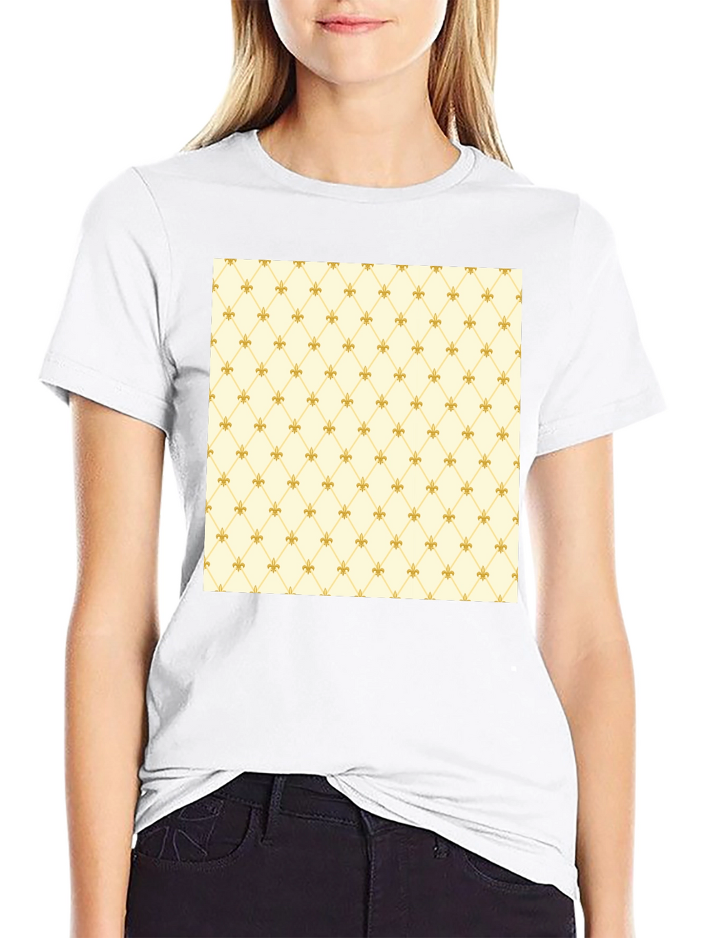 Fleur-de-Lis Pattern Black Crew Neck T-Shirt