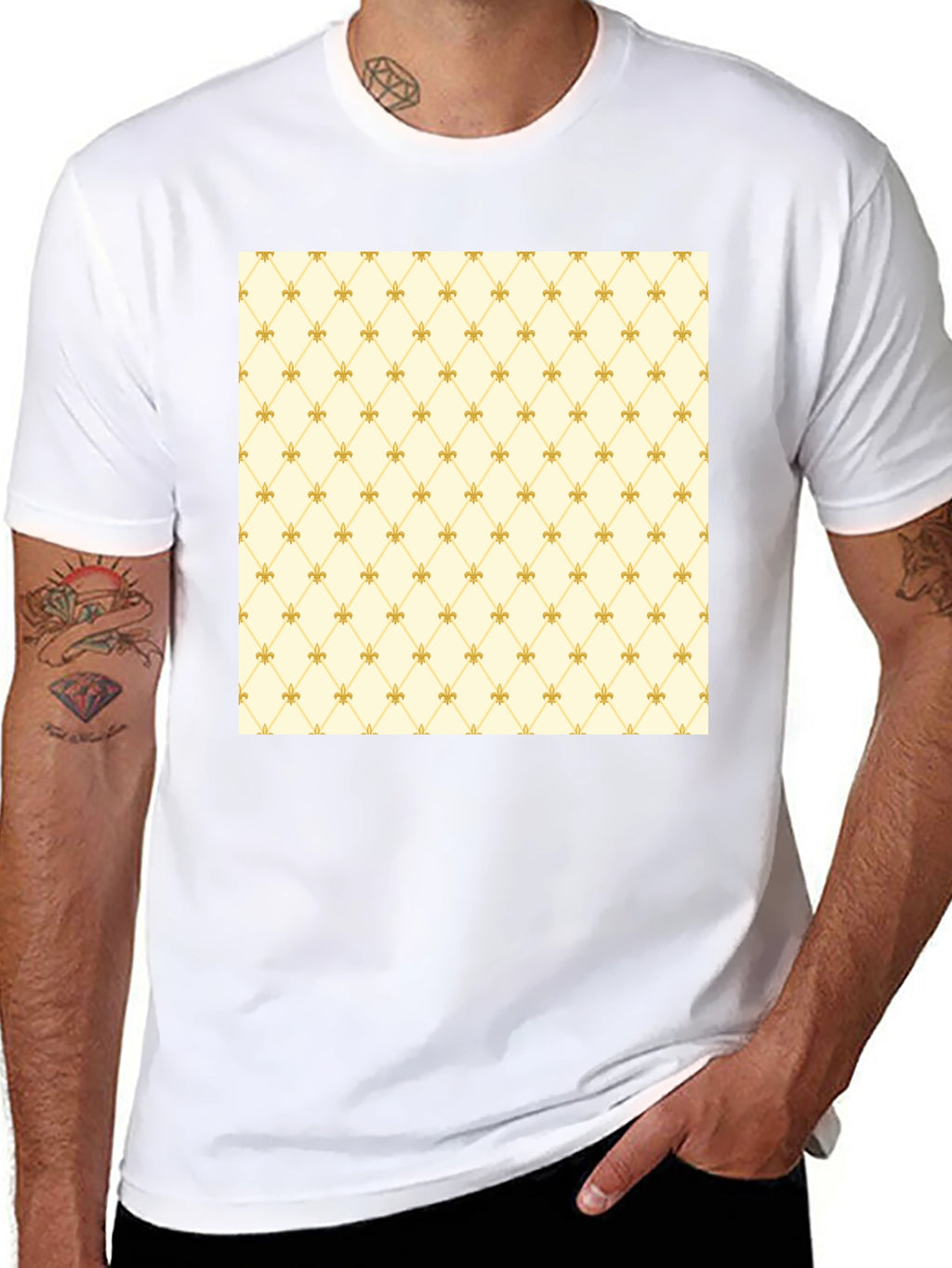 Fleur-de-Lis Pattern Black Crew Neck T-Shirt