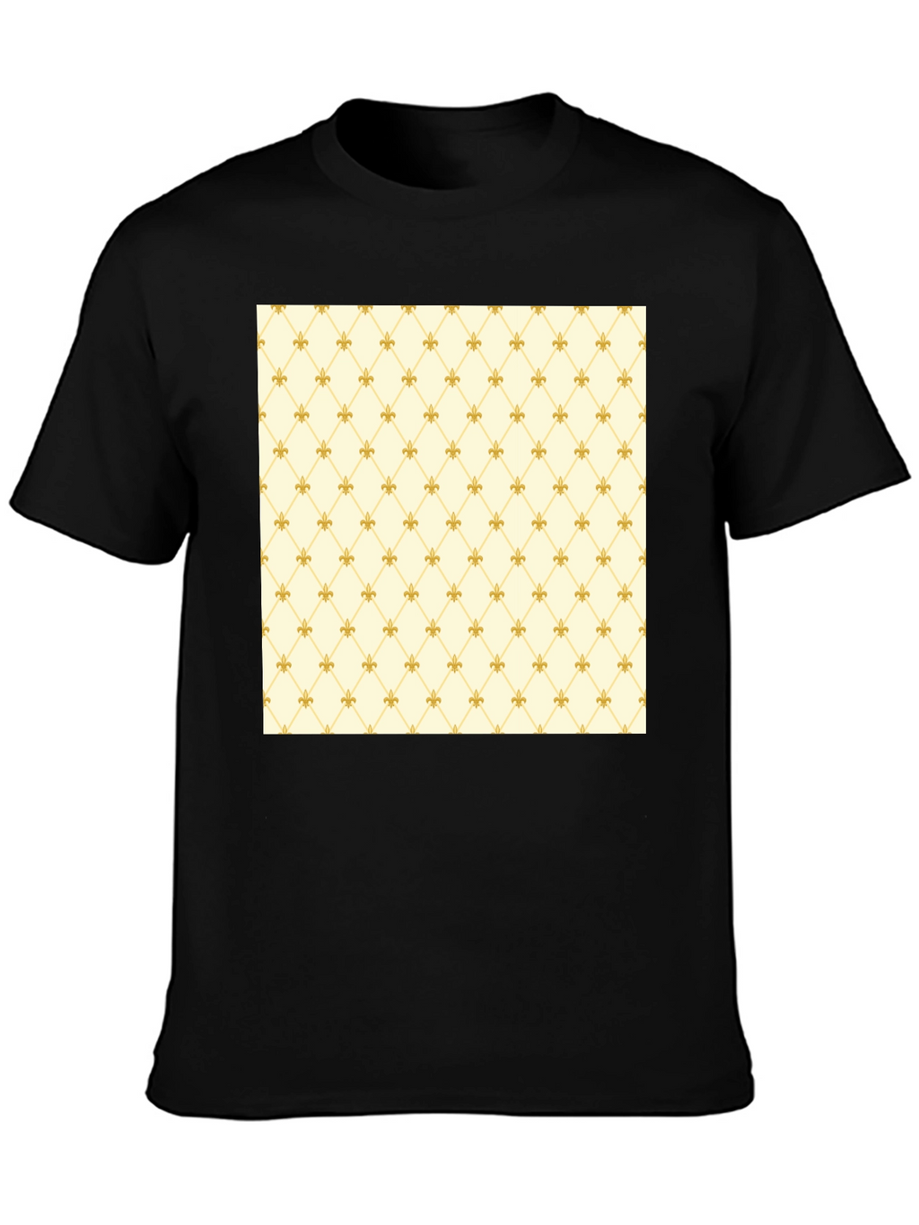 Fleur-de-Lis Pattern Black Crew Neck T-Shirt