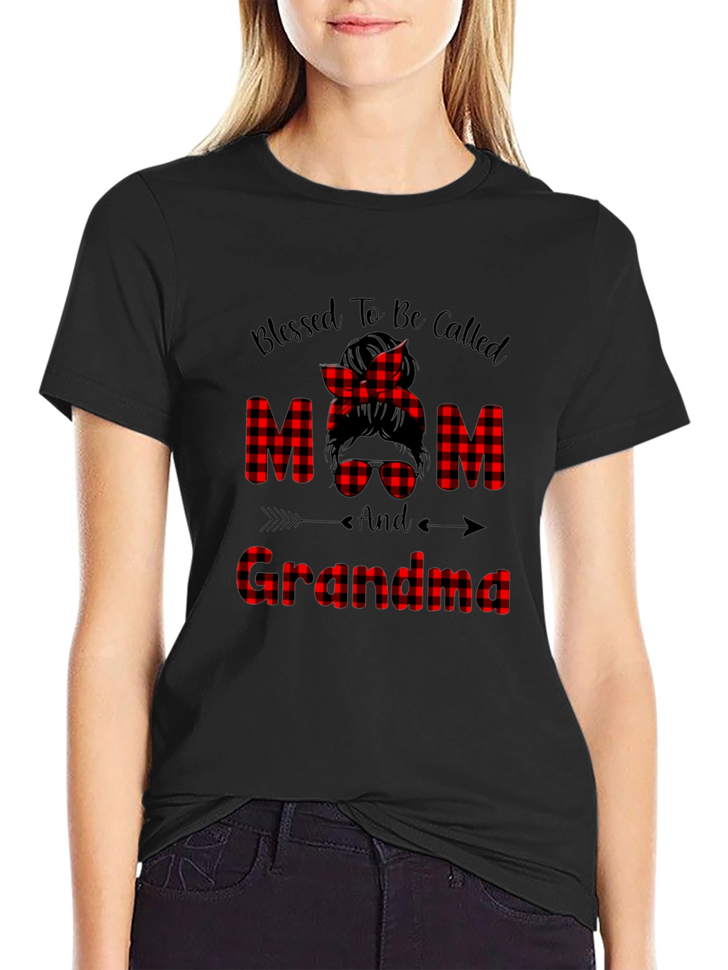 Blessed Mom & Grandma Buffalo Plaid Graphic Tee