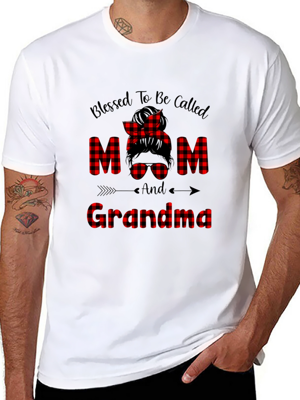 Blessed Mom & Grandma Buffalo Plaid Graphic Tee