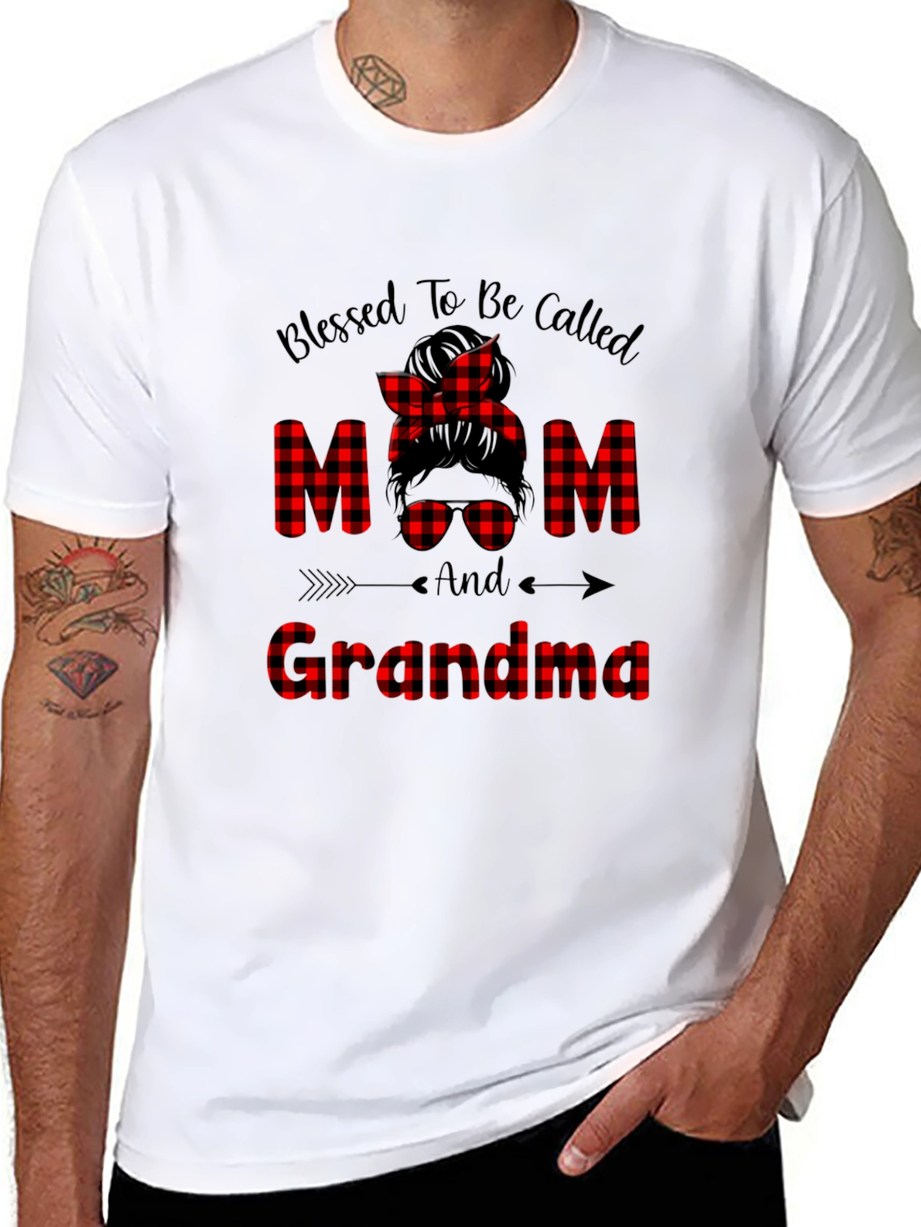Blessed Mom & Grandma Buffalo Plaid Graphic Tee