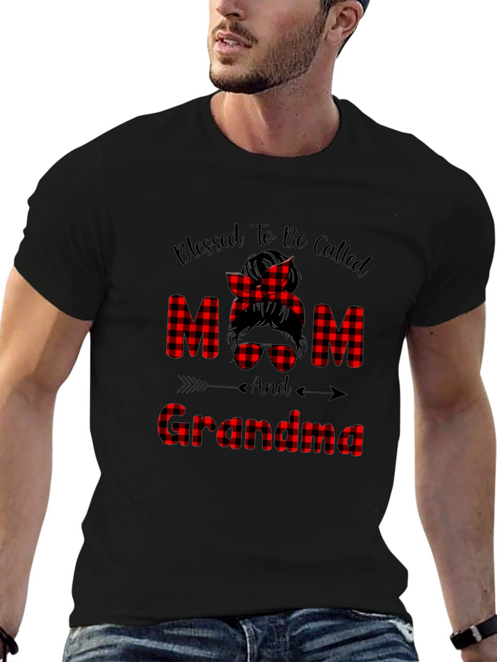 Blessed Mom & Grandma Buffalo Plaid Graphic Tee