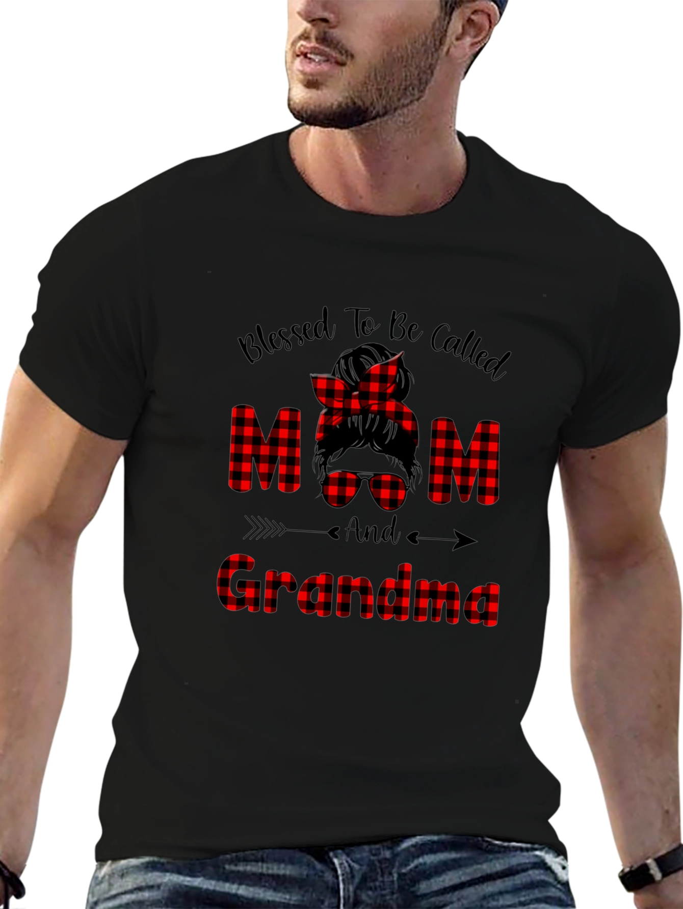 Blessed Mom & Grandma Buffalo Plaid Graphic Tee