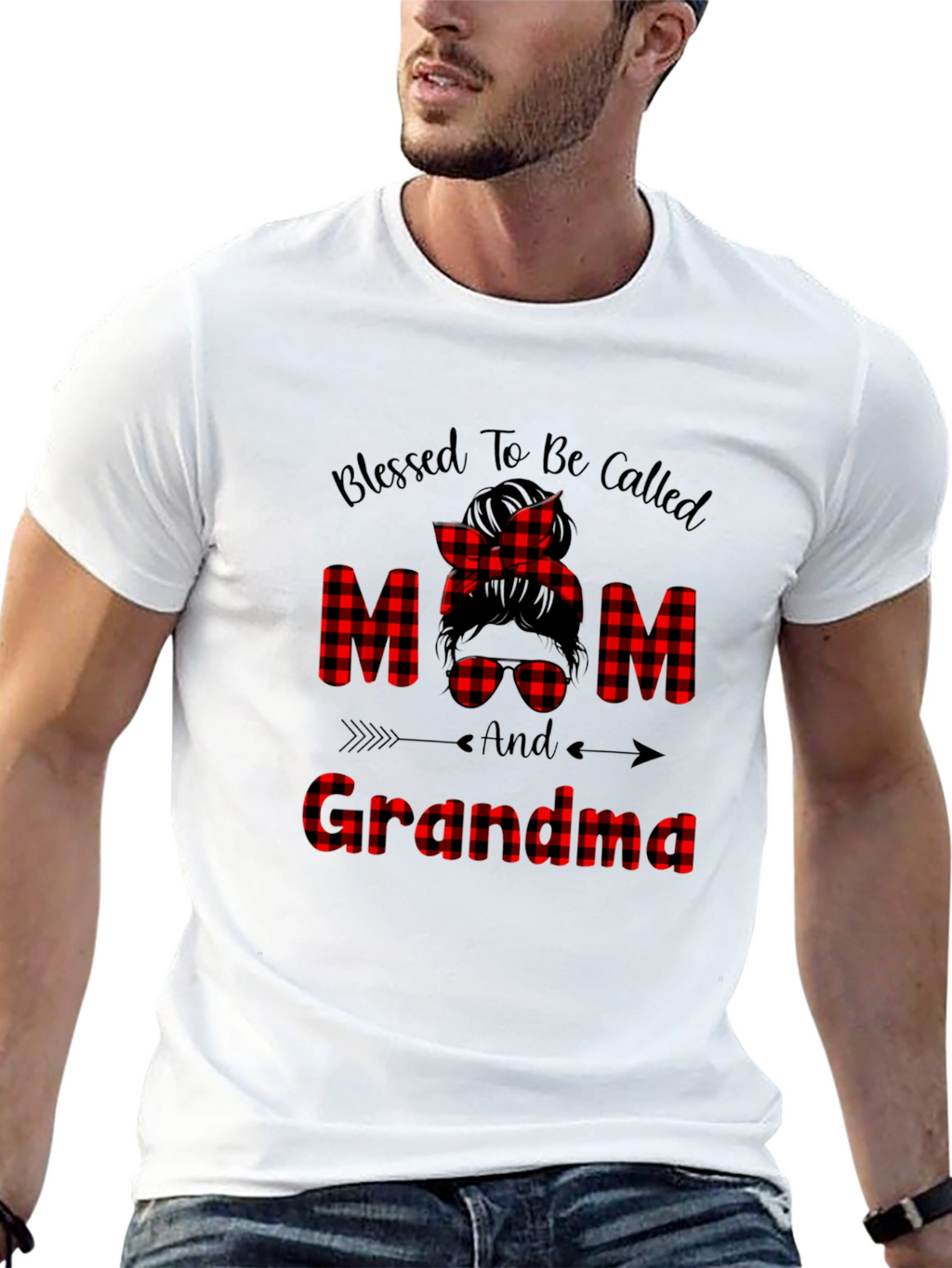 Blessed Mom & Grandma Buffalo Plaid Graphic Tee