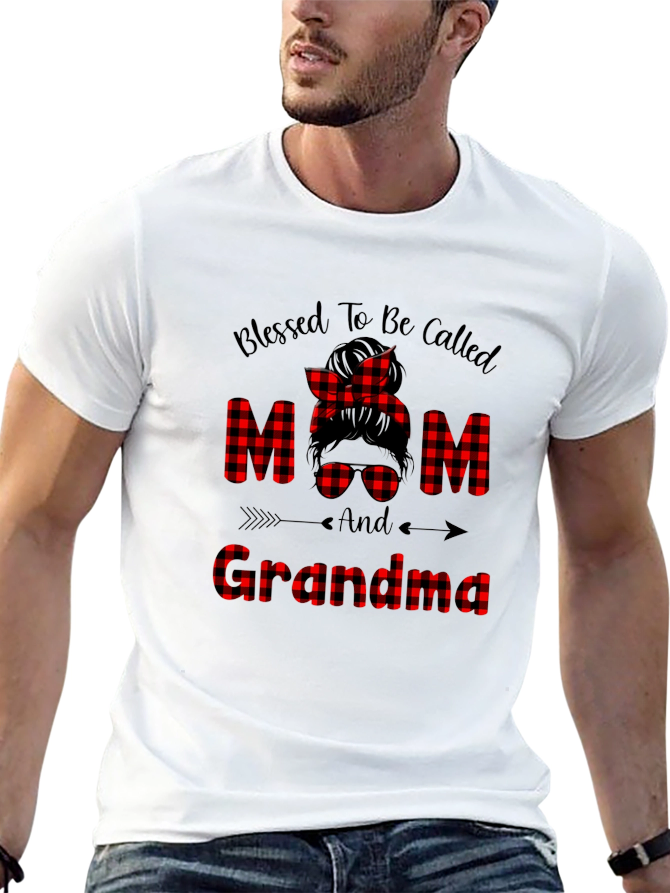 Blessed Mom & Grandma Buffalo Plaid Graphic Tee