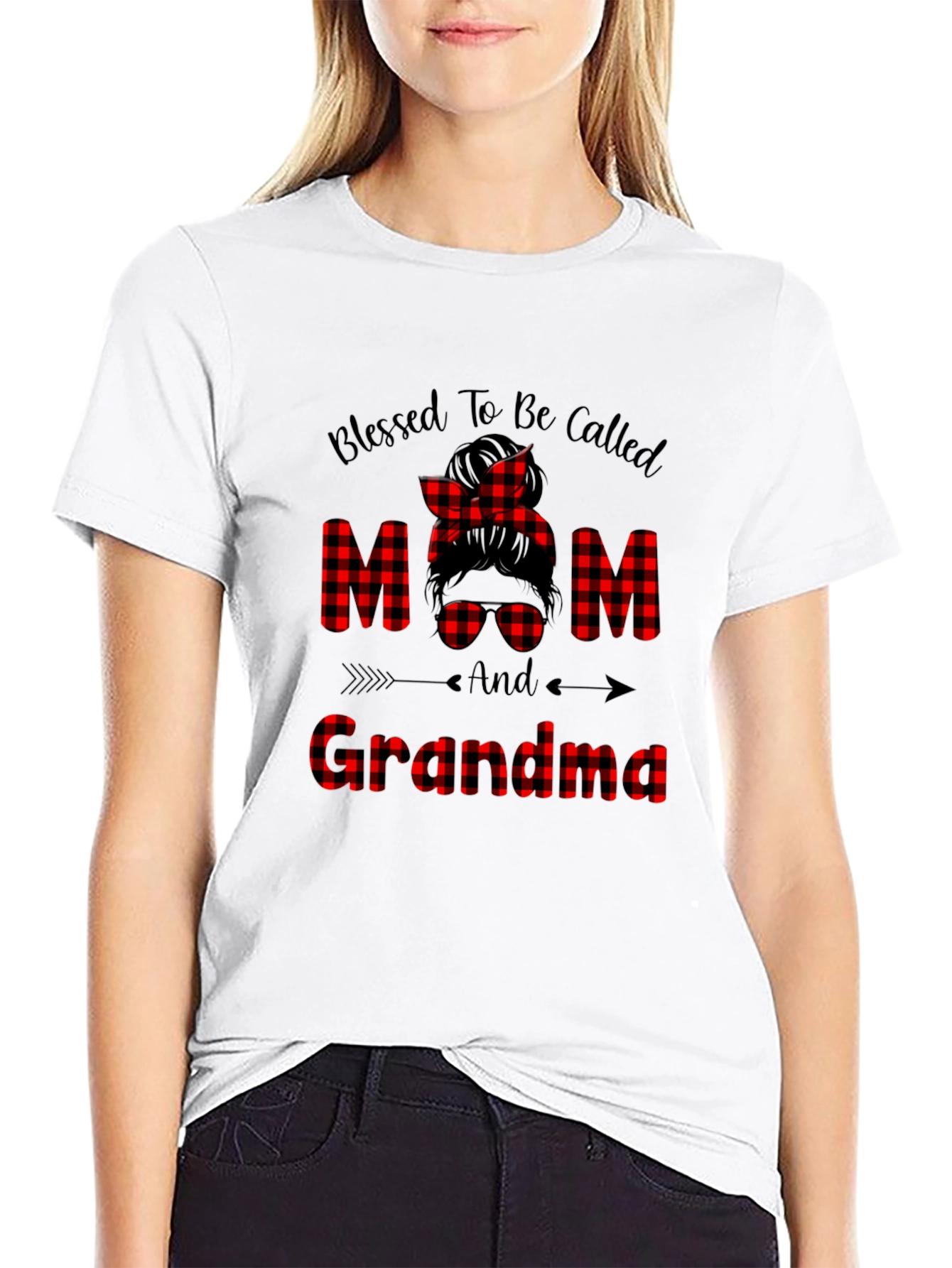 Blessed Mom & Grandma Buffalo Plaid Graphic Tee
