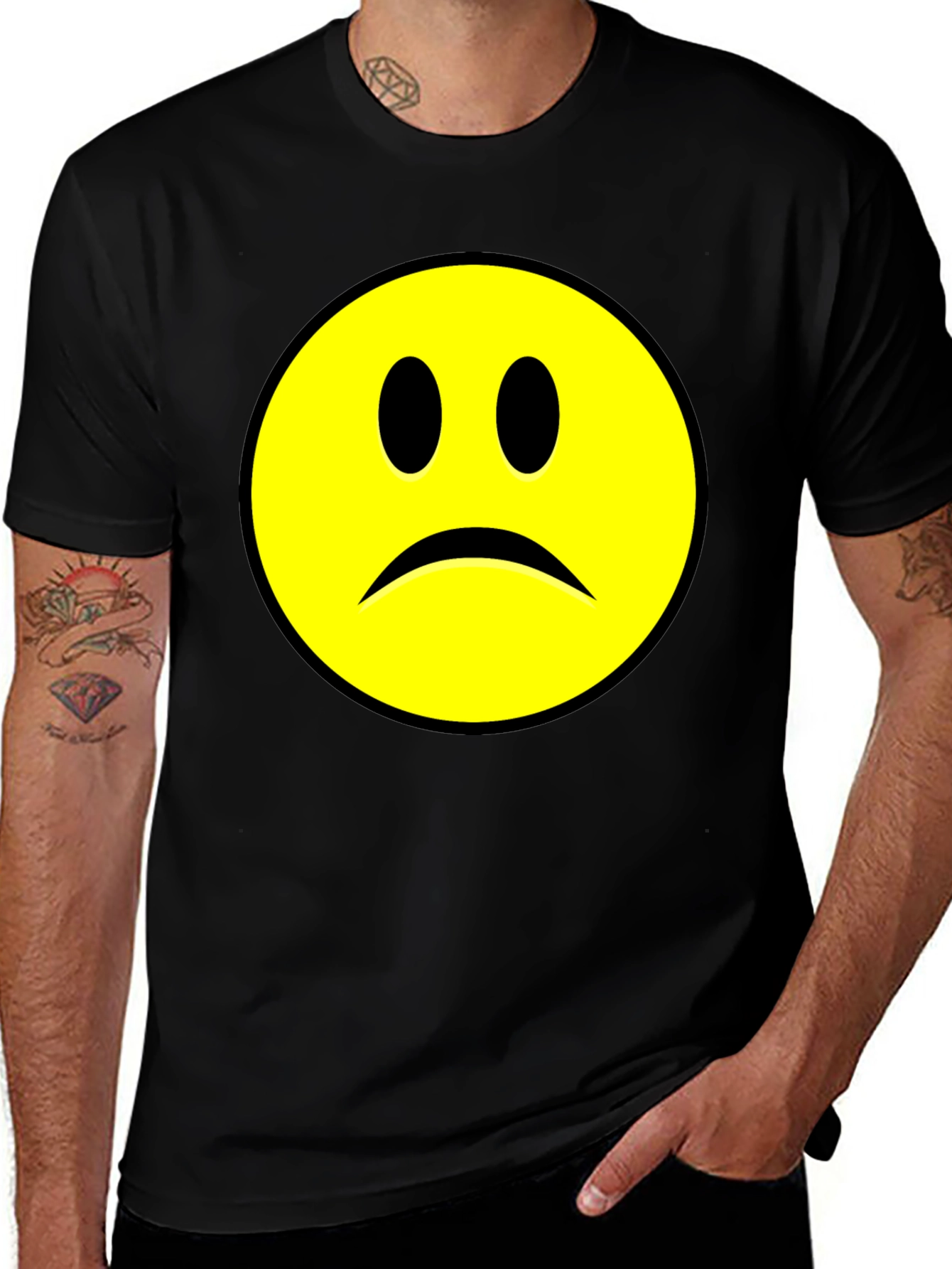 Sad Face Graphic T-Shirt - Black