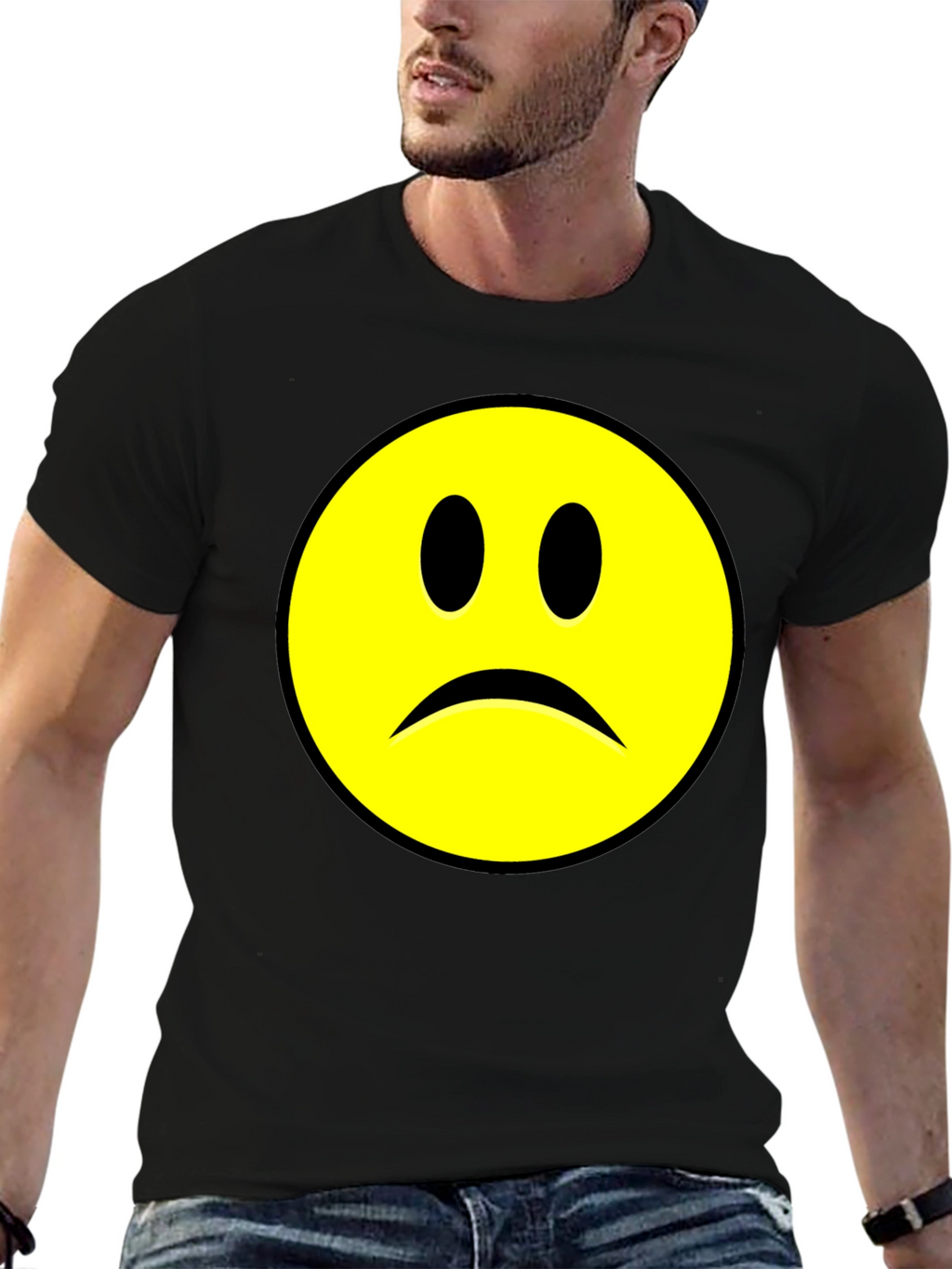 Sad Face Graphic T-Shirt - Black