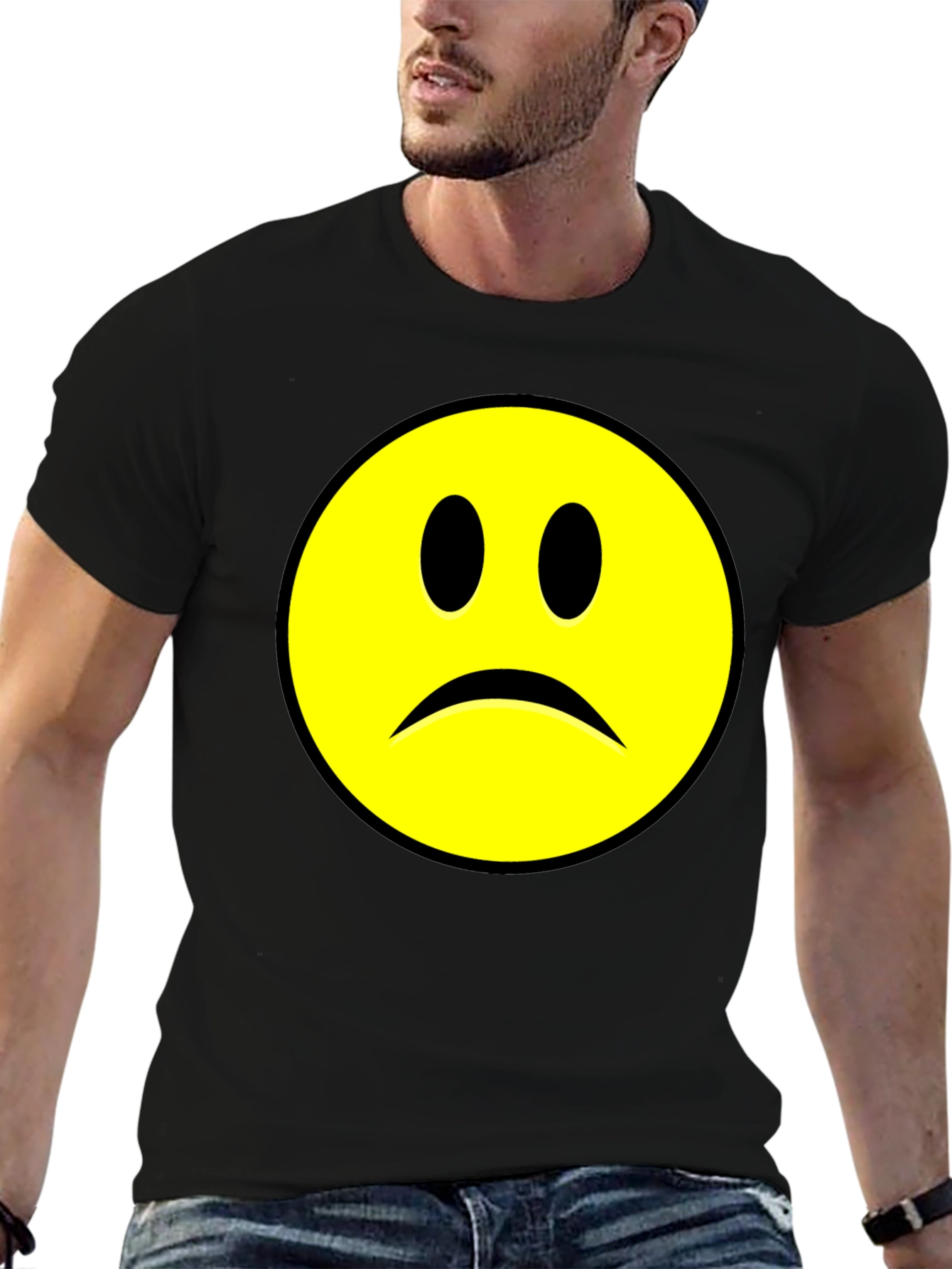 Sad Face Graphic T-Shirt - Black