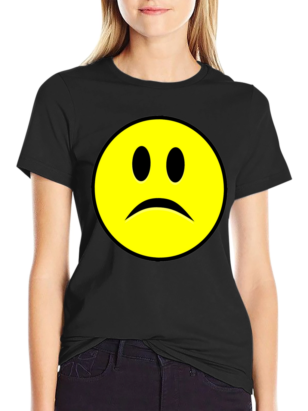 Sad Face Graphic T-Shirt - Black