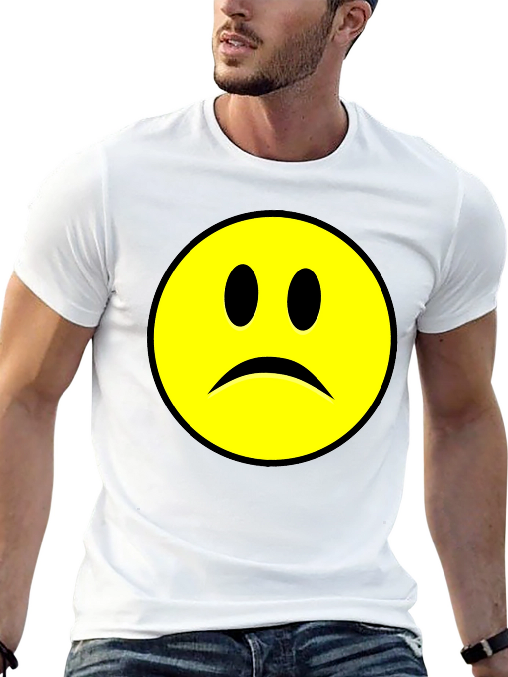 Sad Face Graphic T-Shirt - Black