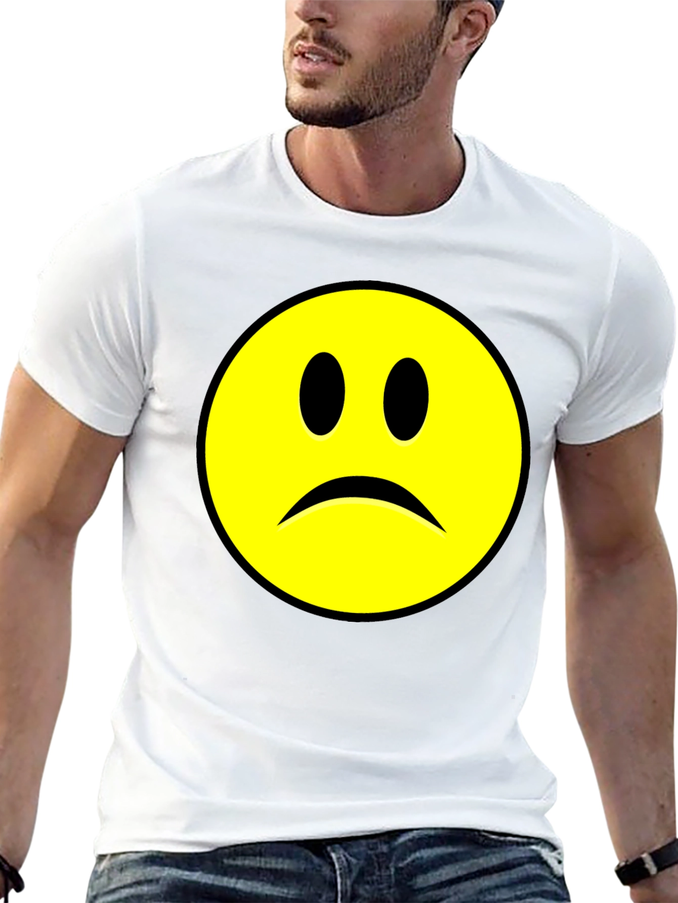 Sad Face Graphic T-Shirt - Black