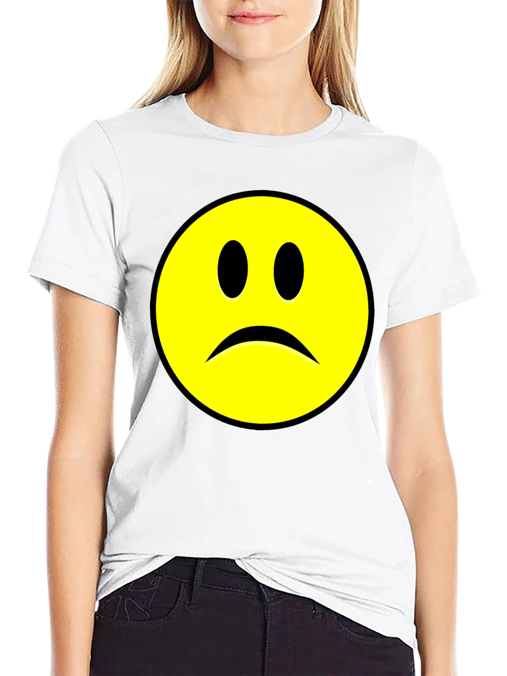 Sad Face Graphic T-Shirt - Black