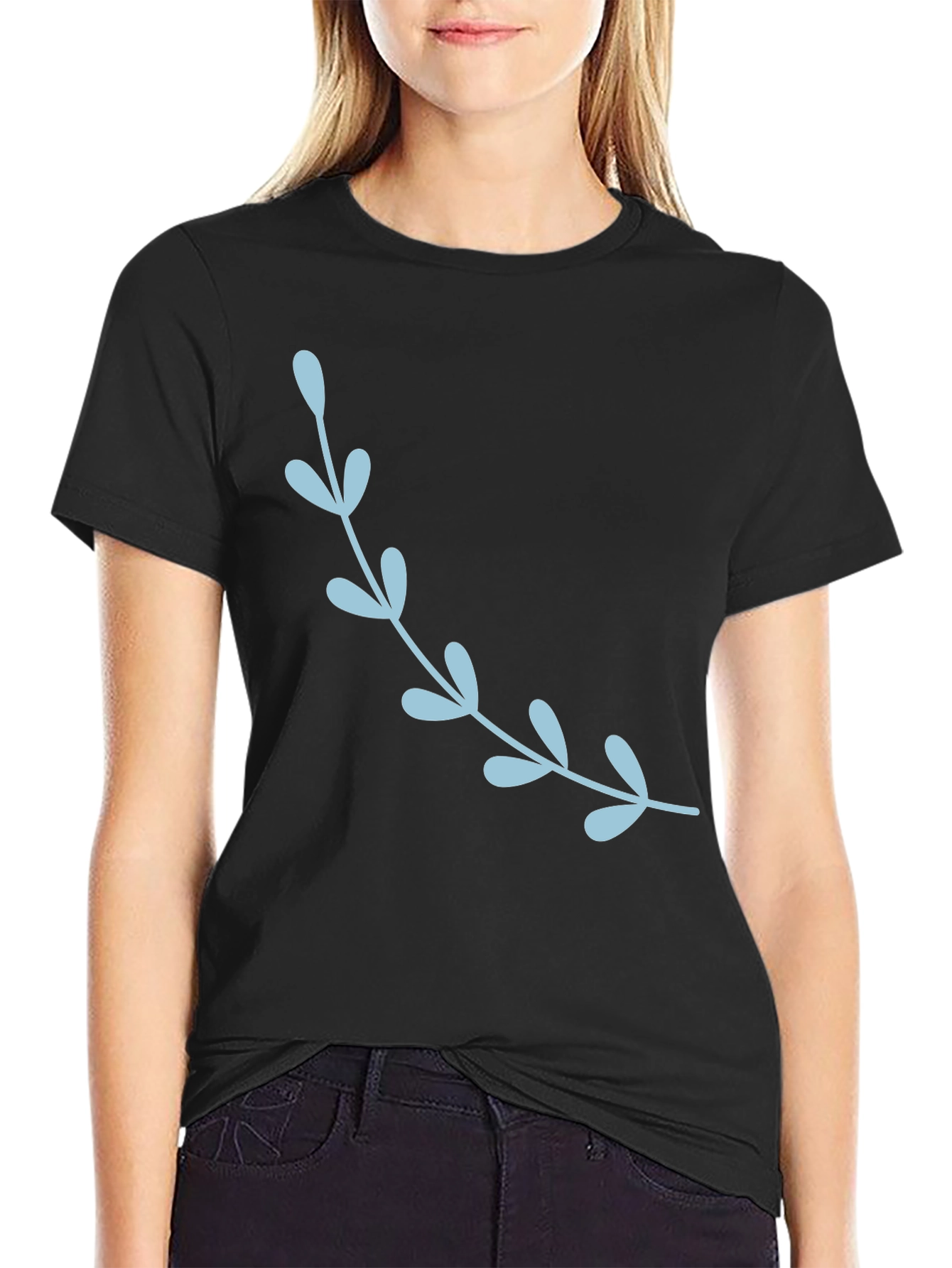 Stylish Black T-Shirt with Floral Accent