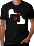 Camera Hands Gesture Graphic Tee - Black Cotton Casual