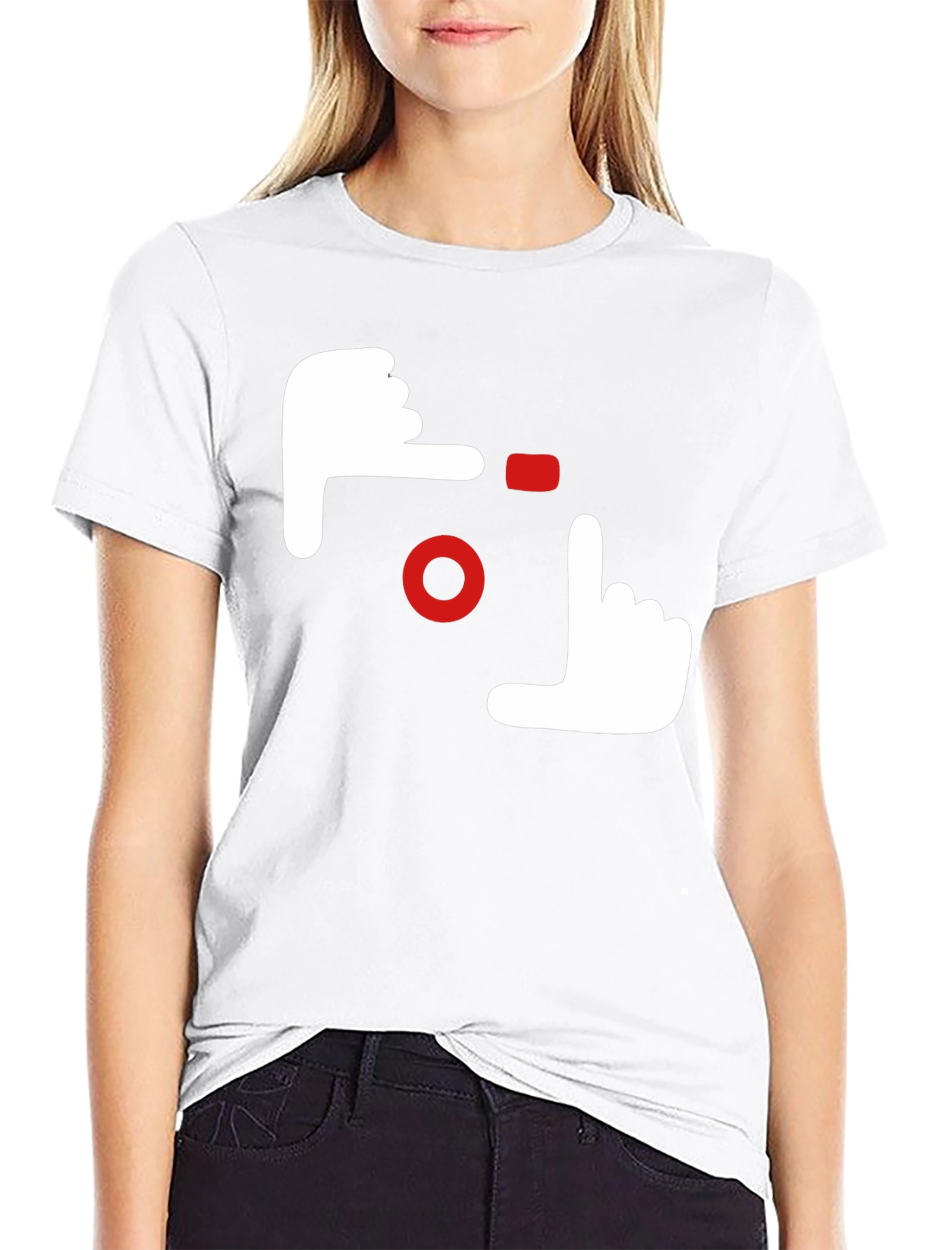 Camera Hands Gesture Graphic Tee - Black Cotton Casual
