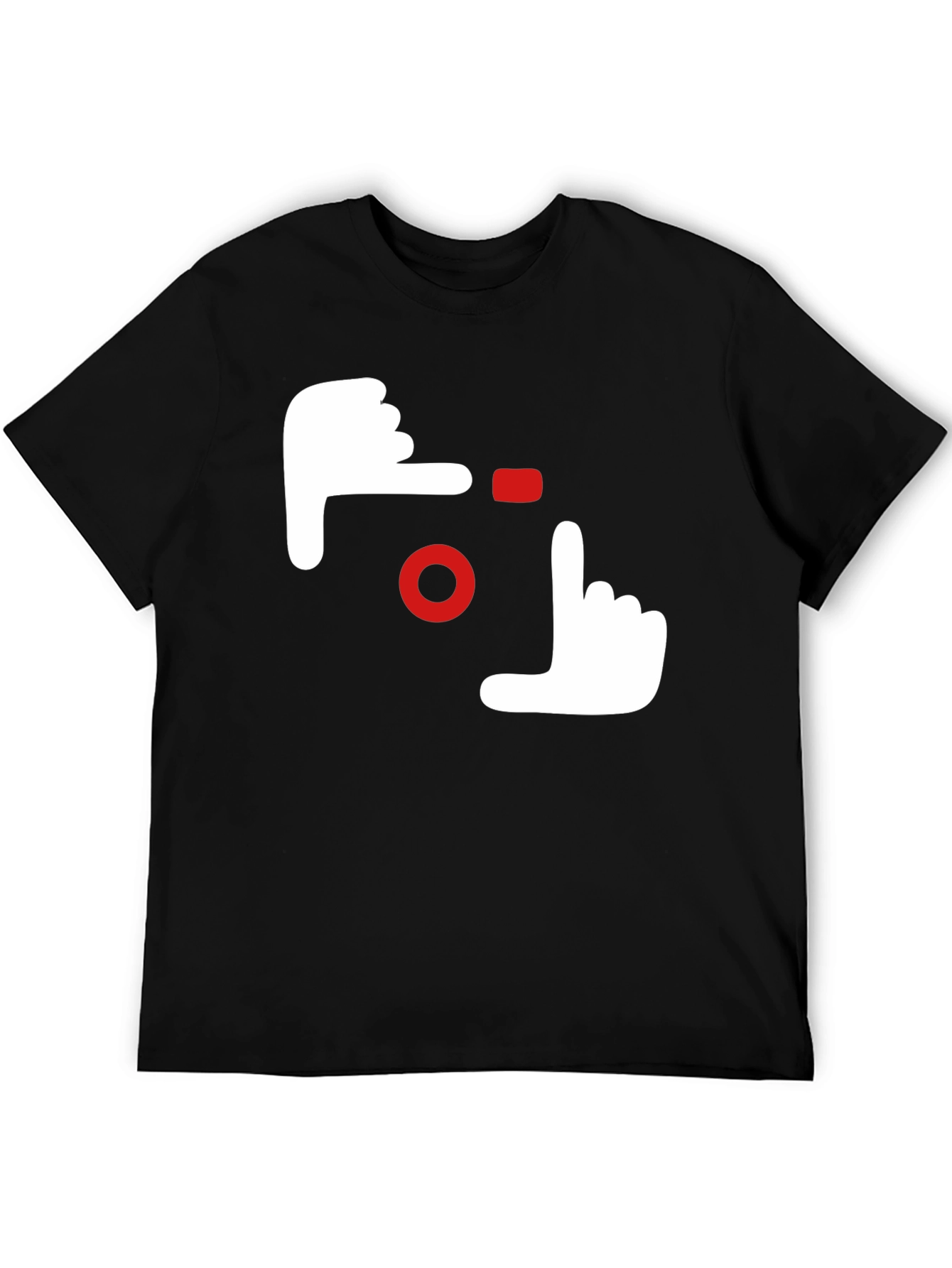 Camera Hands Gesture Graphic Tee - Black Cotton Casual