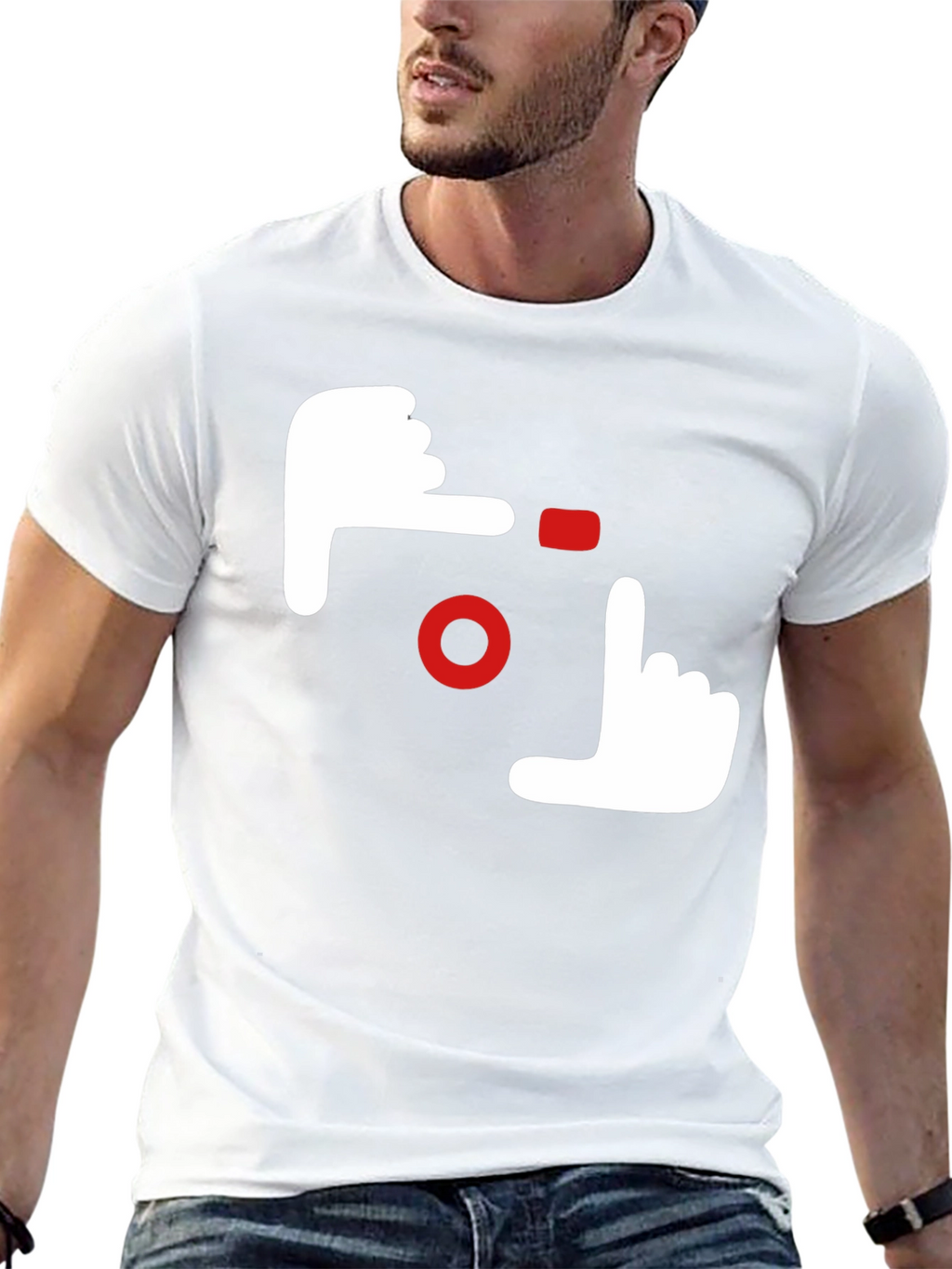 Camera Hands Gesture Graphic Tee - Black Cotton Casual