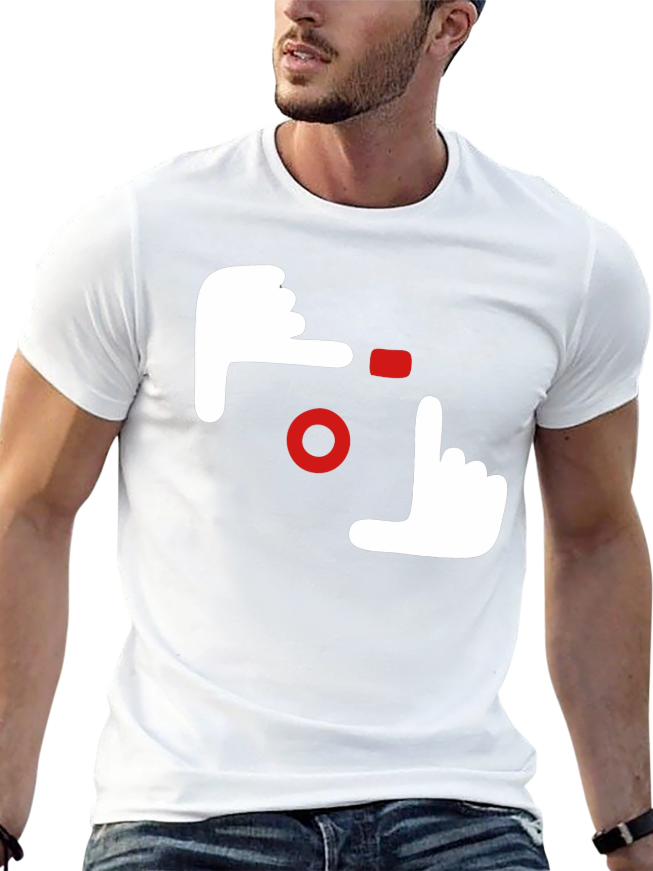 Camera Hands Gesture Graphic Tee - Black Cotton Casual