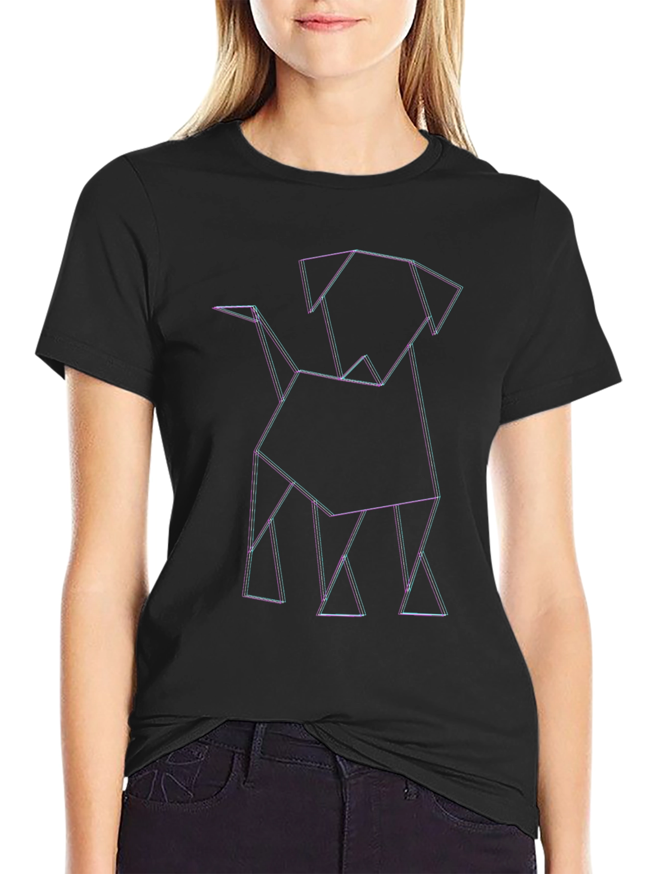 Geometric Dog Graphic Tee - Modern Line Art Design