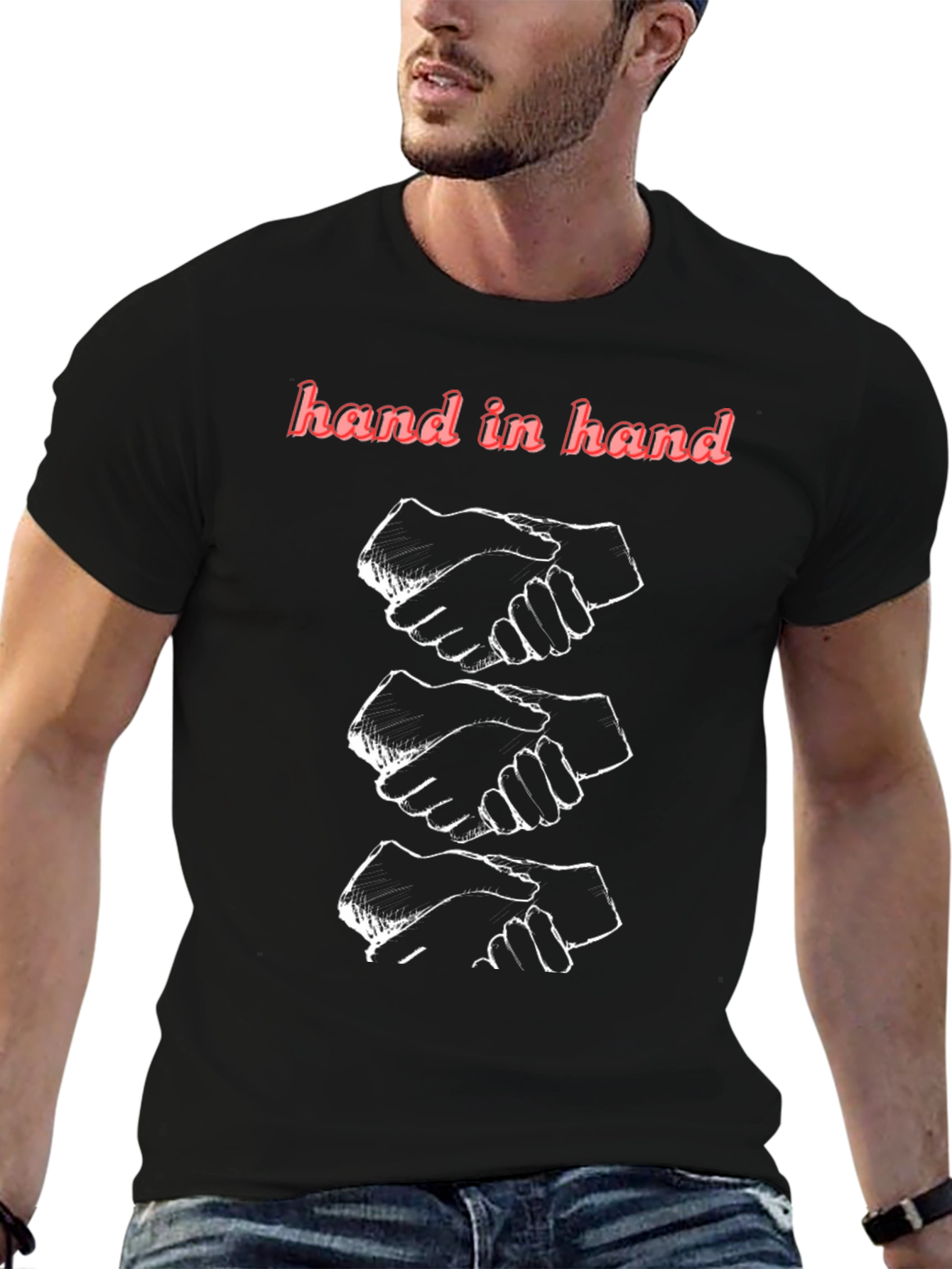 Hand in Hand Graphic Print Black T-Shirt
