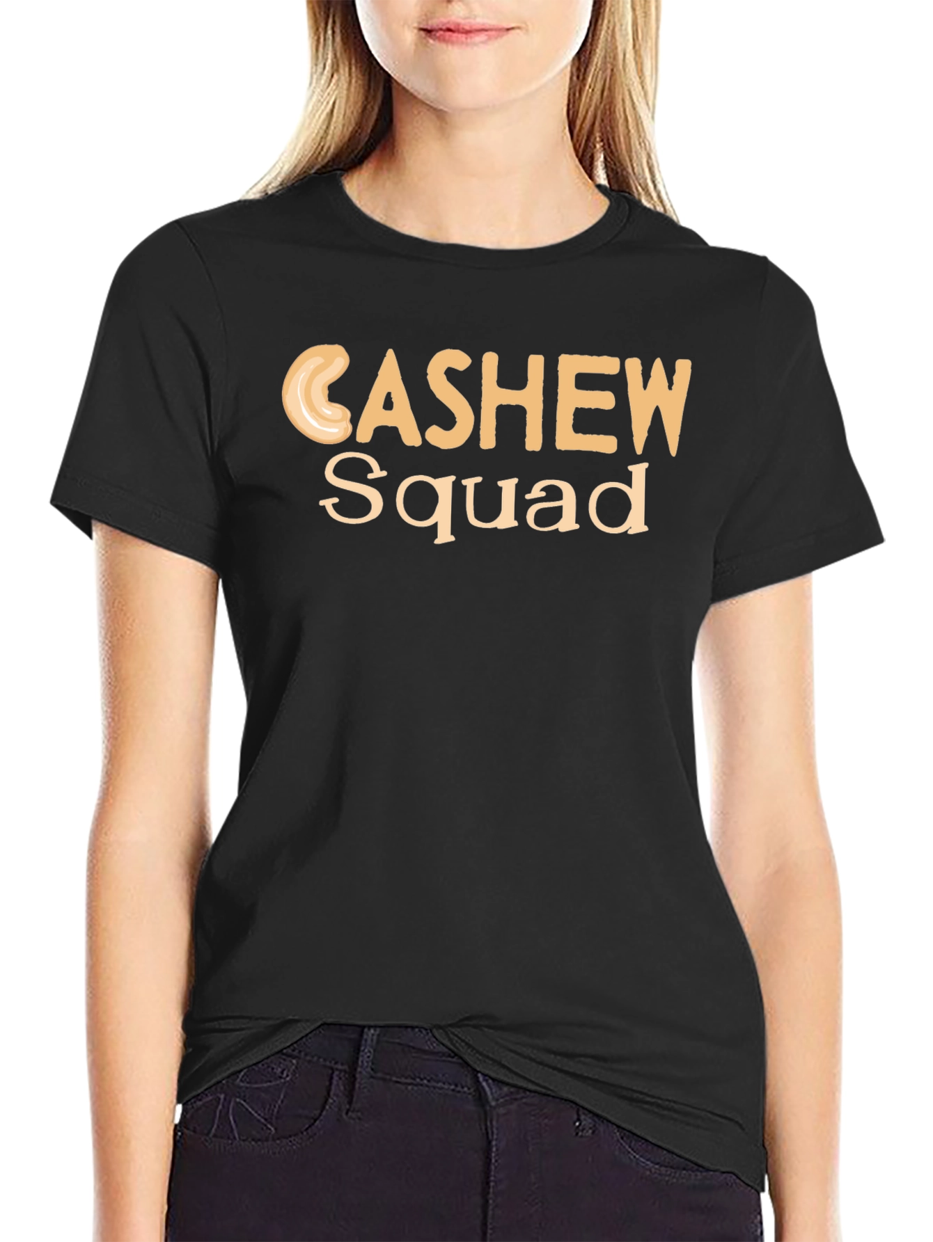 Cashew Squad Graphic Tee - Black Cotton T-Shirt