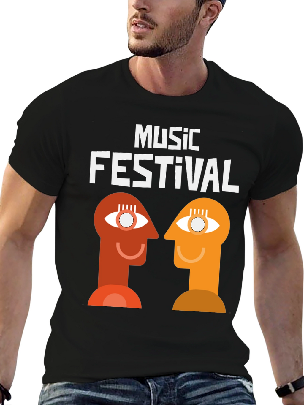 Music Festival Graphic Tee - Abstract Head Design
