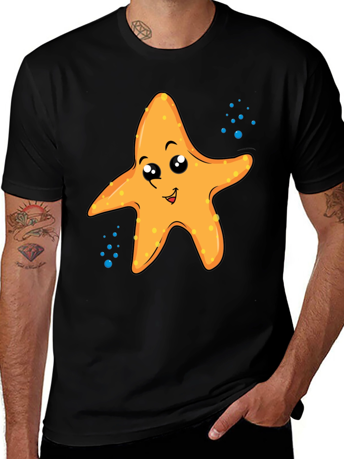 Cute Starfish Graphic Tee - Black