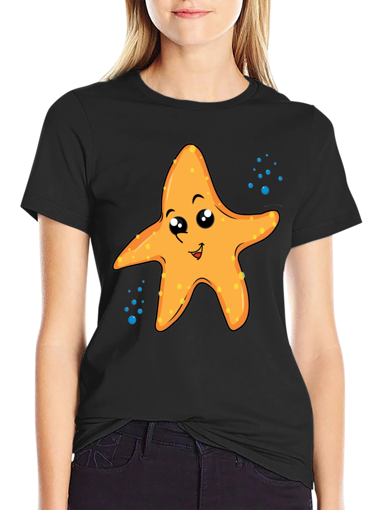 Cute Starfish Graphic Tee - Black