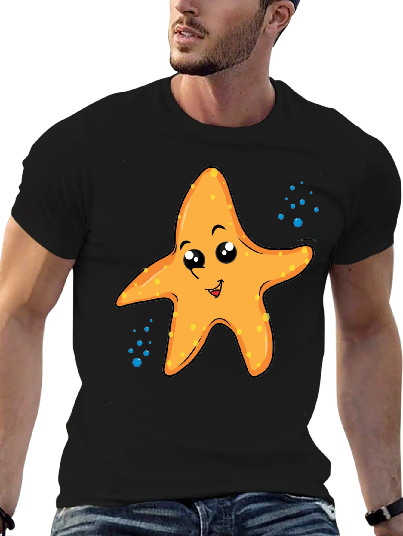 Cute Starfish Graphic Tee - Black