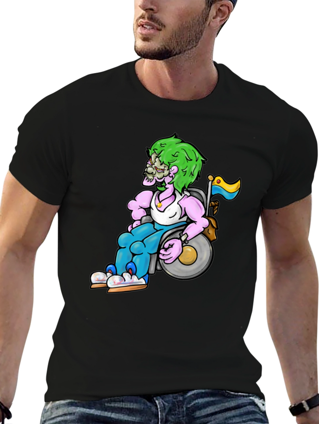 Unique Graphic Tee - Wheelchair Zombie Design