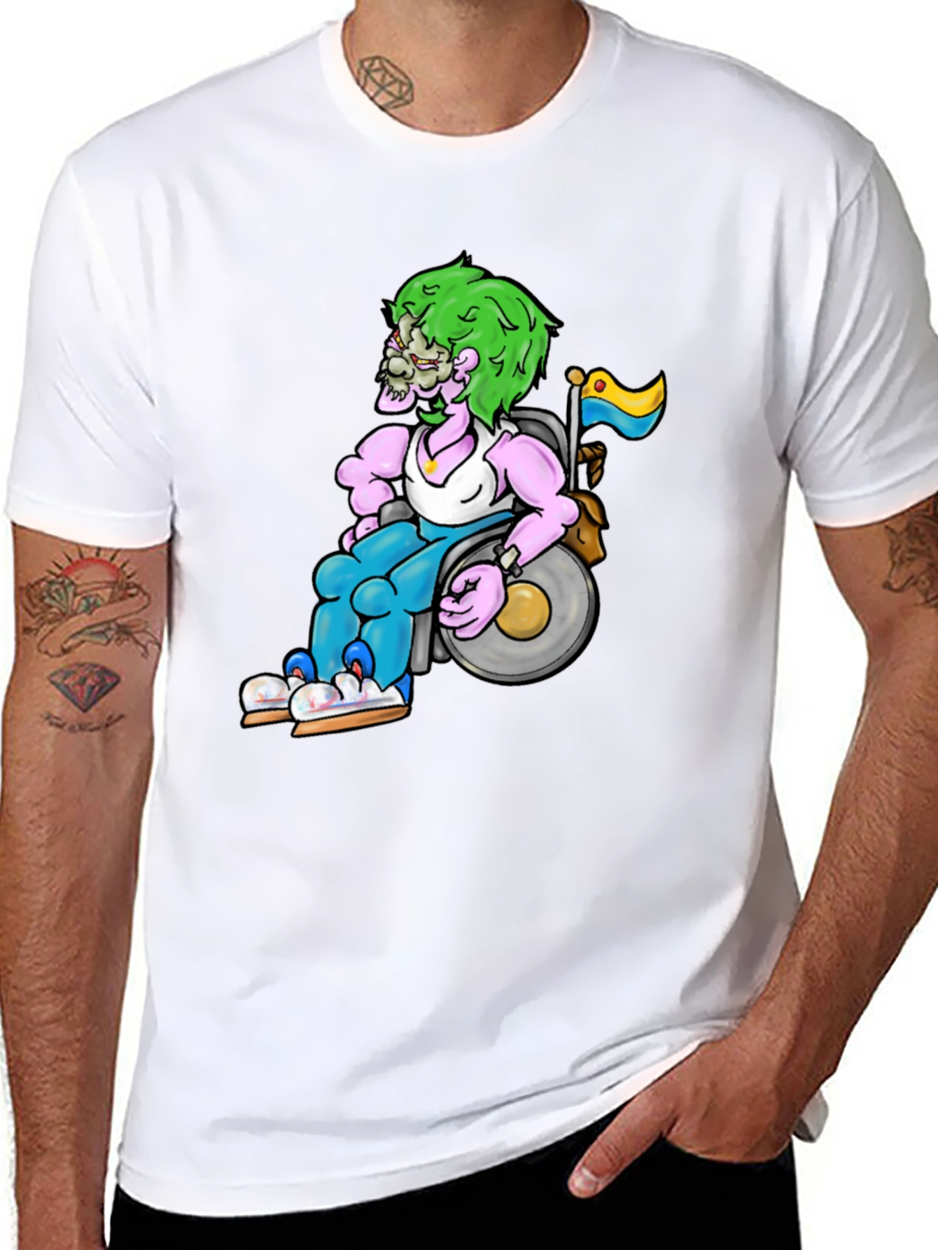 Unique Graphic Tee - Wheelchair Zombie Design