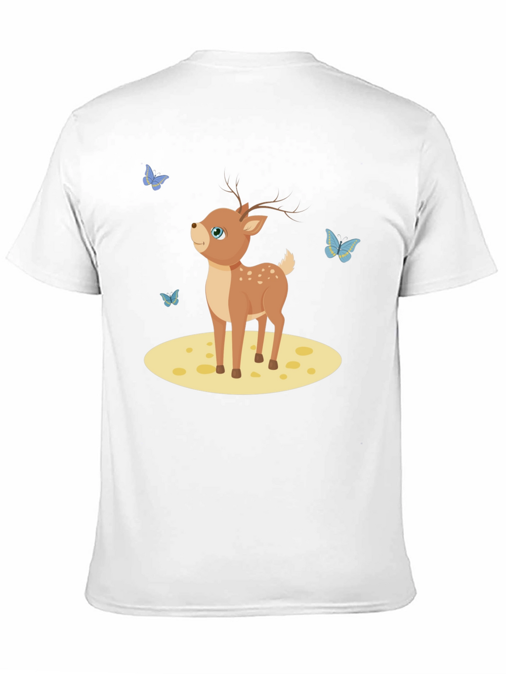 Cute Deer and Butterflies Black T-Shirt