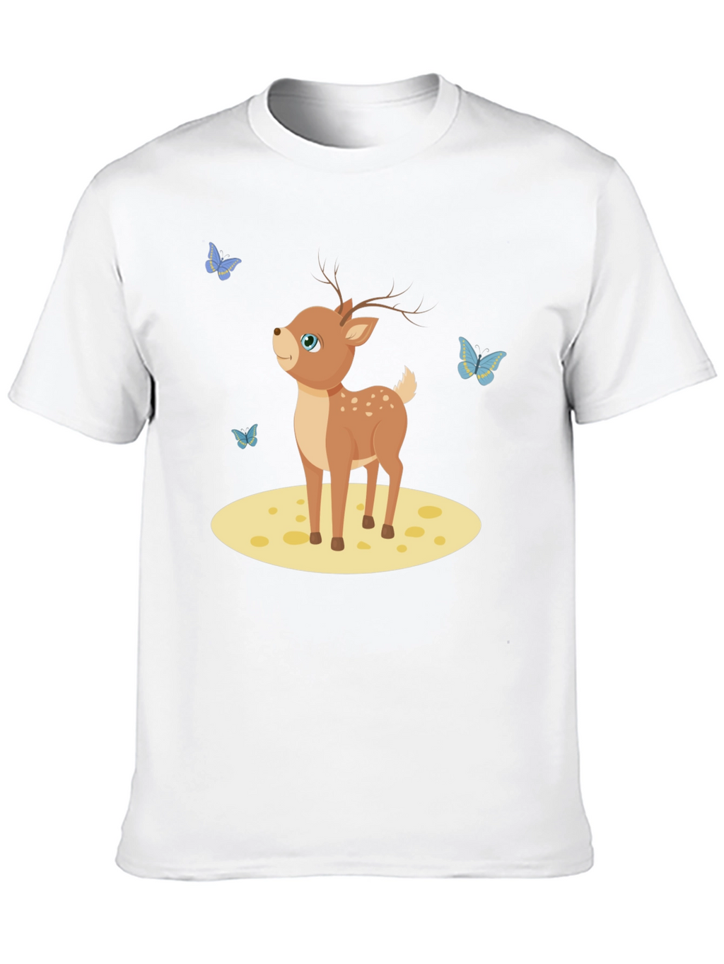 Cute Deer and Butterflies Black T-Shirt